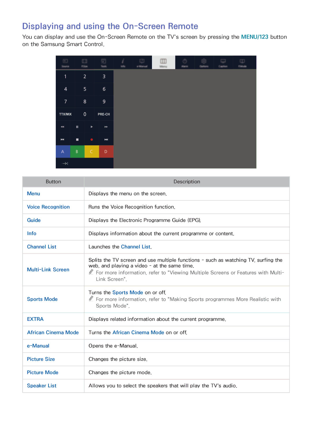 Samsung UE88JS9502TXXH, UE55JS9090QXZG, UE78JS9590QXZG, UE65JS9590QXZG manual Displaying and using the On-Screen Remote 