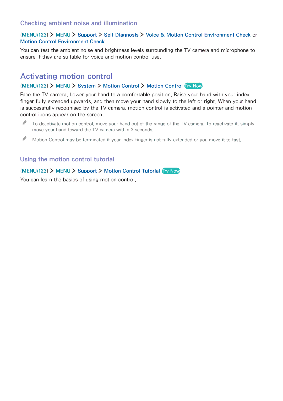 Samsung UE55JS9090QXZG, UE78JS9590QXZG, UE65JS9590QXZG Activating motion control, Checking ambient noise and illumination 