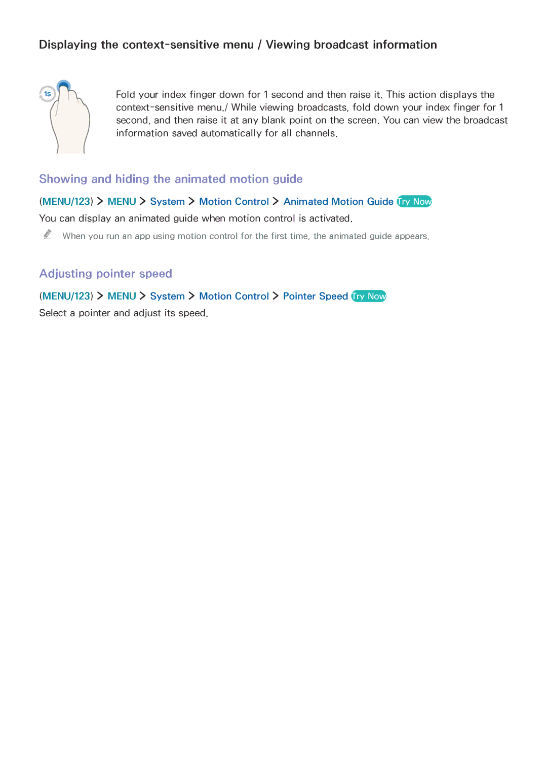 Samsung UE65JS9590QXZG, UE55JS9090QXZG, UE82S9WAQXZG Showing and hiding the animated motion guide, Adjusting pointer speed 