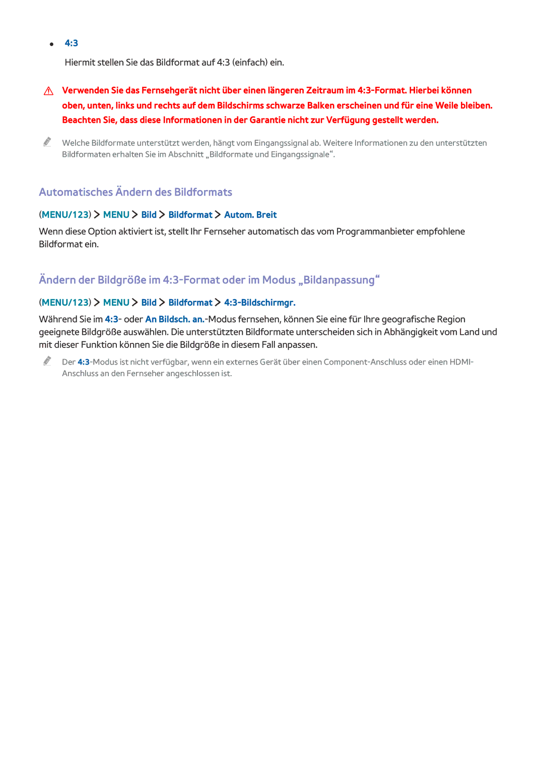 Samsung UE82S9WAQXZG manual Automatisches Ändern des Bildformats, Hiermit stellen Sie das Bildformat auf 43 einfach ein 