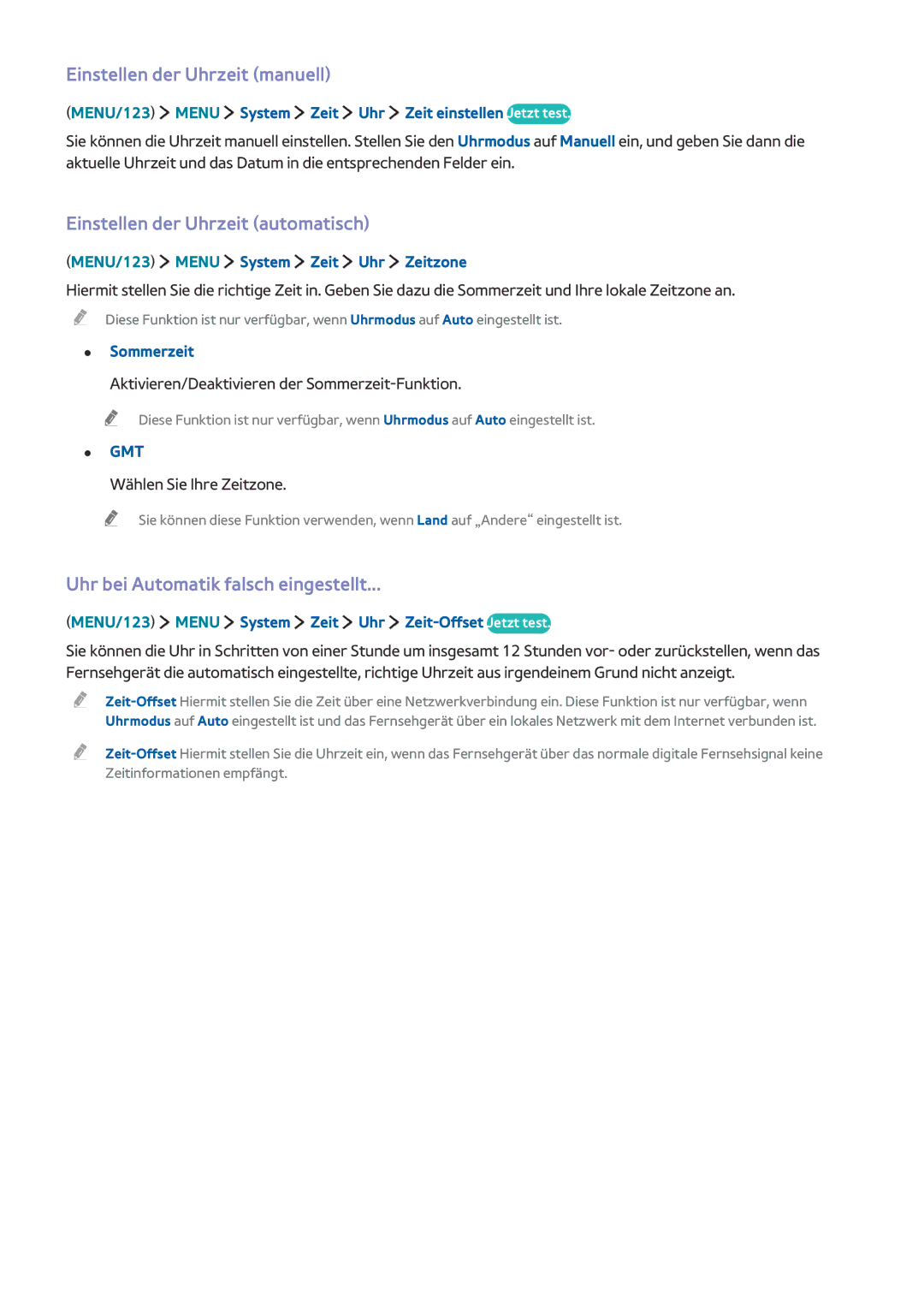 Samsung UE48JS9000TXZF, UE55JS9090QXZG, UE78JS9590QXZG Einstellen der Uhrzeit manuell, Einstellen der Uhrzeit automatisch 
