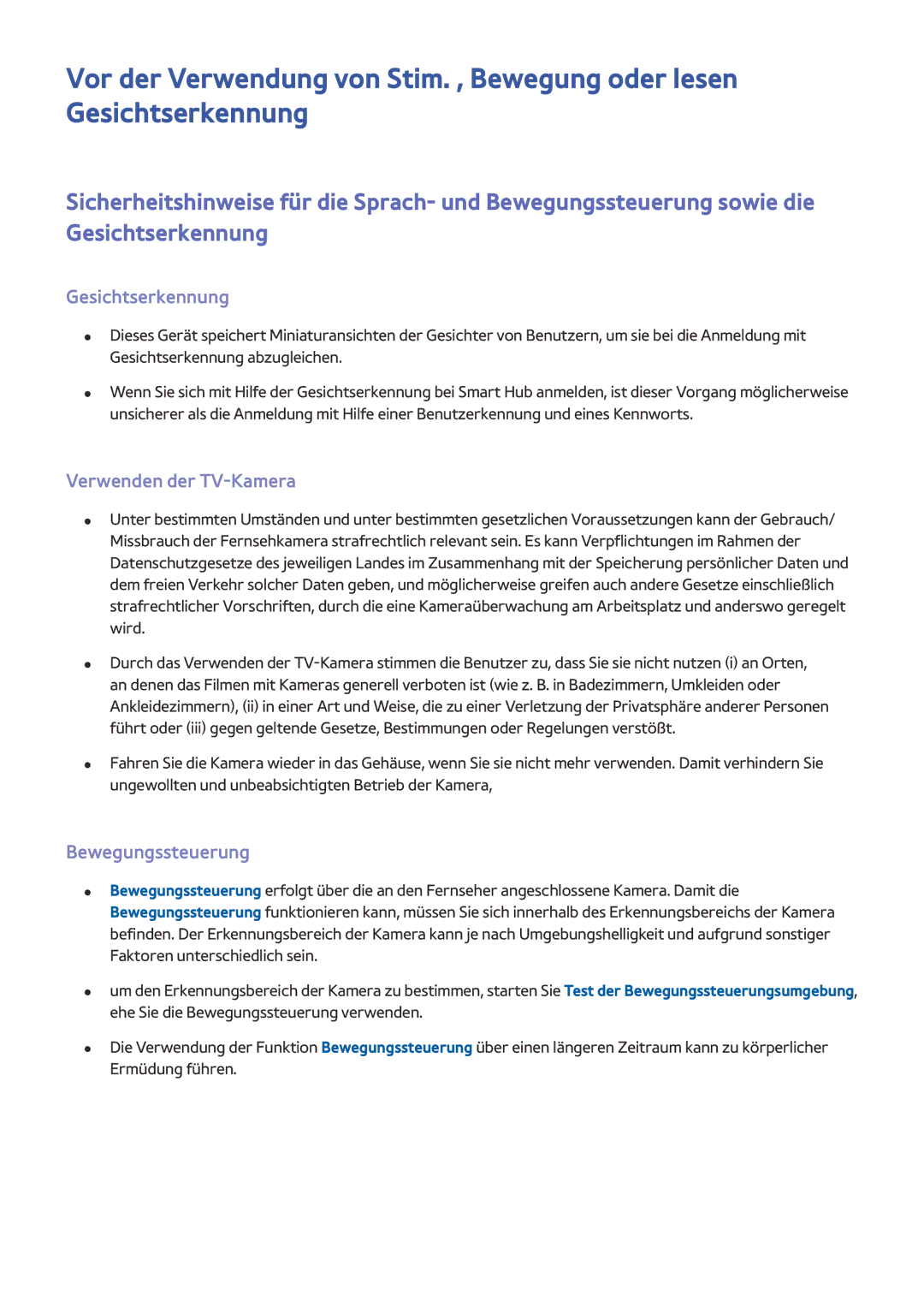 Samsung UE55JS9000TXXC, UE55JS9090QXZG, UE78JS9590QXZG manual Gesichtserkennung, Verwenden der TV-Kamera, Bewegungssteuerung 