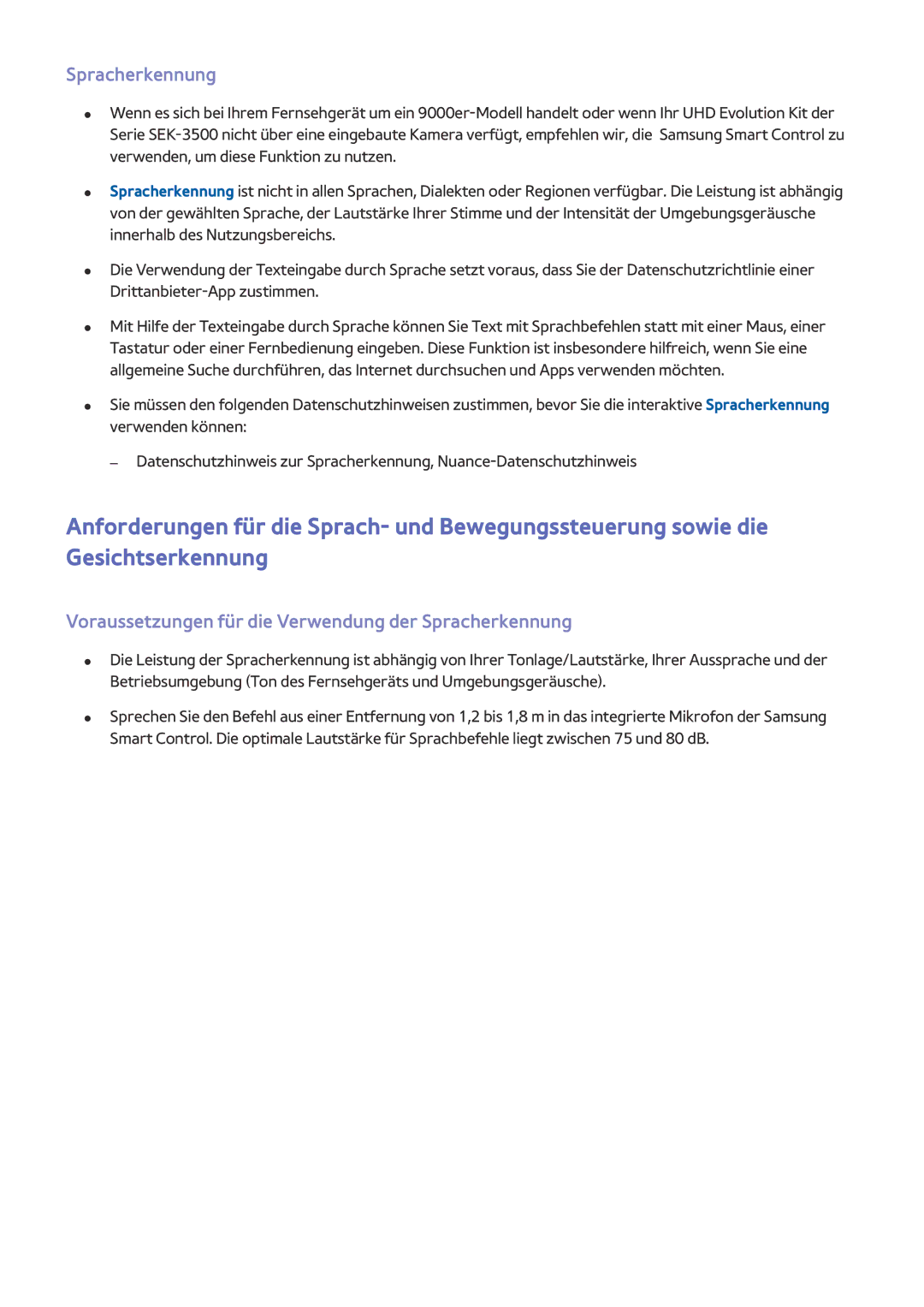 Samsung UE65JS9000TXTK, UE55JS9090QXZG, UE78JS9590QXZG manual Voraussetzungen für die Verwendung der Spracherkennung 