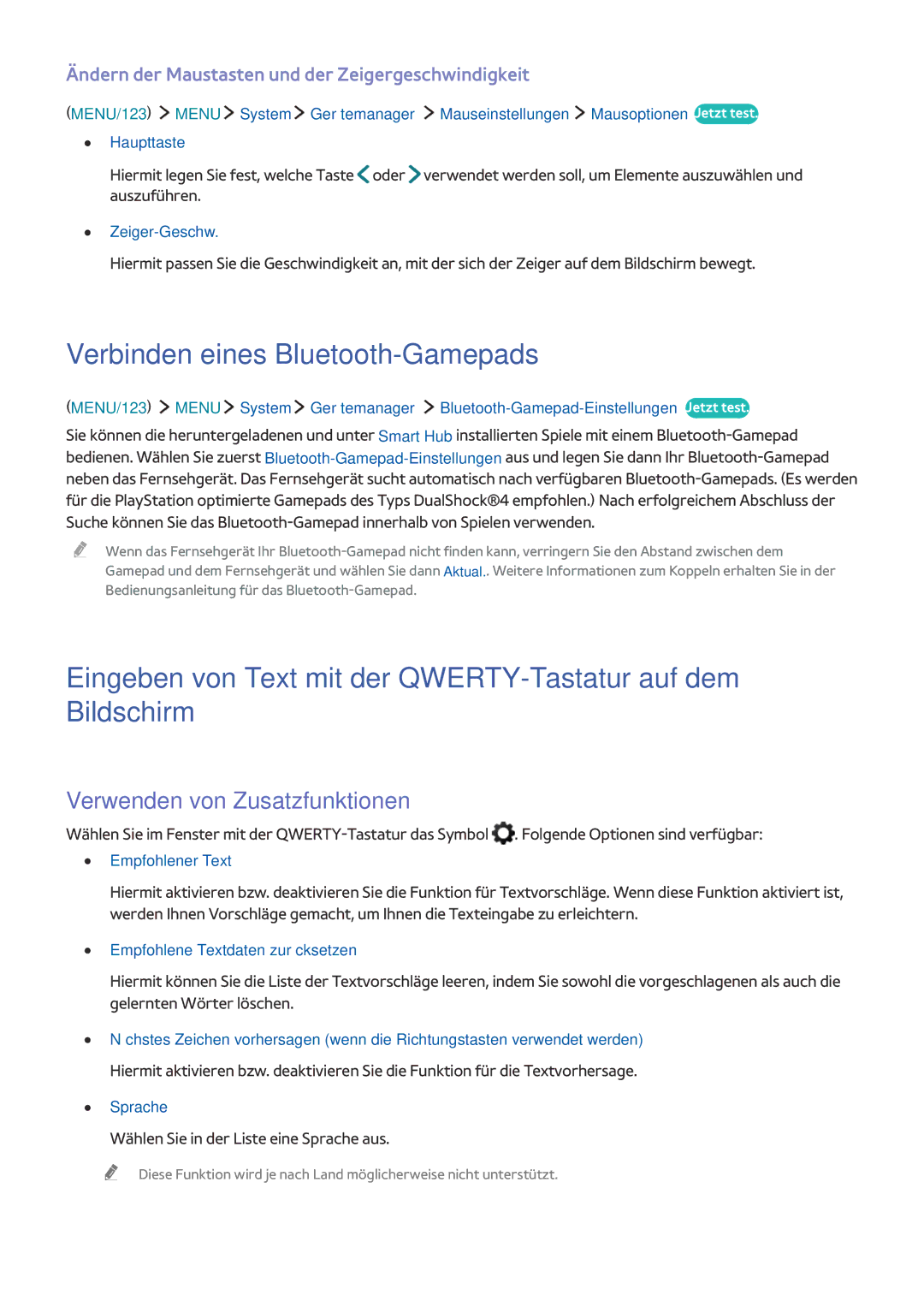 Samsung UE78JS9590QXZG, UE55JS9090QXZG, UE65JS9590QXZG Verbinden eines Bluetooth-Gamepads, Verwenden von Zusatzfunktionen 