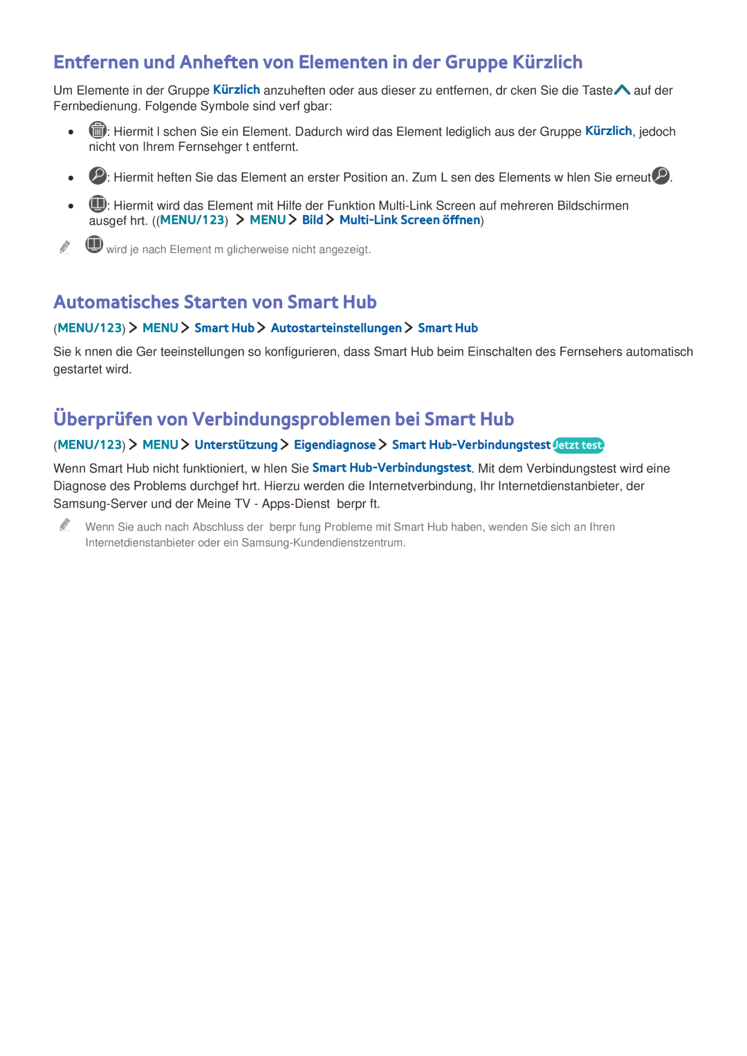 Samsung UE65JS9080QXZG Entfernen und Anheften von Elementen in der Gruppe Kürzlich, Automatisches Starten von Smart Hub 