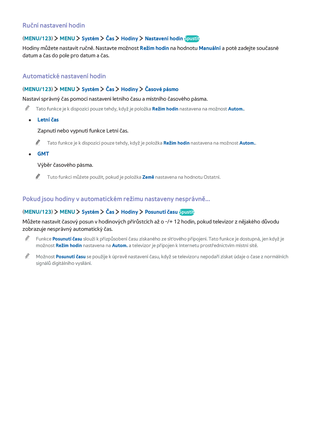 Samsung UE48JS9000LXXH, UE55JS9090QXZG, UE78JS9590QXZG, UE65JS9590QXZG Ruční nastavení hodin, Automatické nastavení hodin 