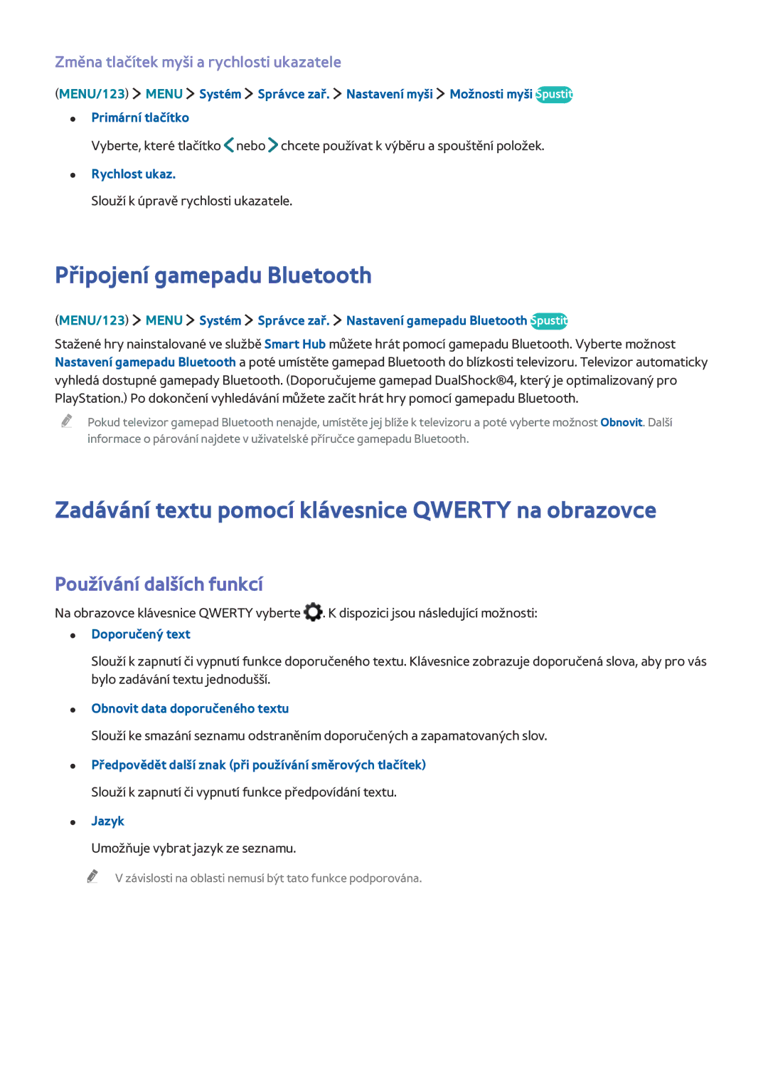 Samsung UE78JS9500TXXU, UE55JS9090QXZG Připojení gamepadu Bluetooth, Zadávání textu pomocí klávesnice Qwerty na obrazovce 