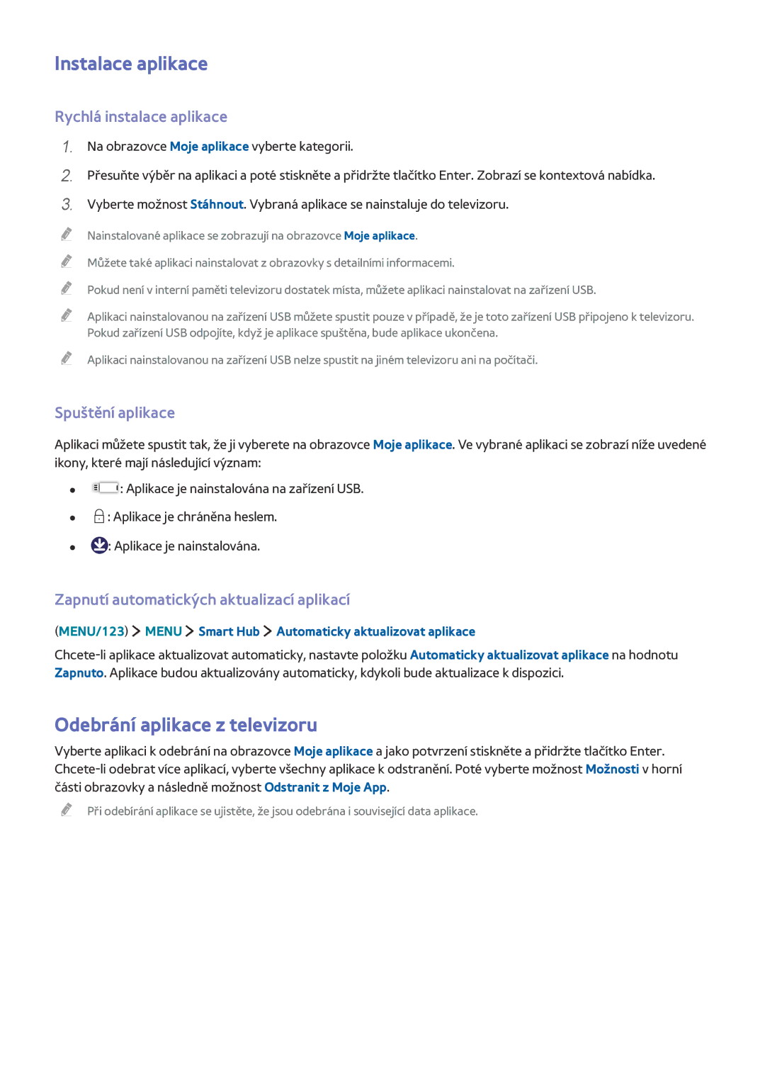 Samsung UE65JS9505QXXE Instalace aplikace, Odebrání aplikace z televizoru, Rychlá instalace aplikace, Spuštění aplikace 