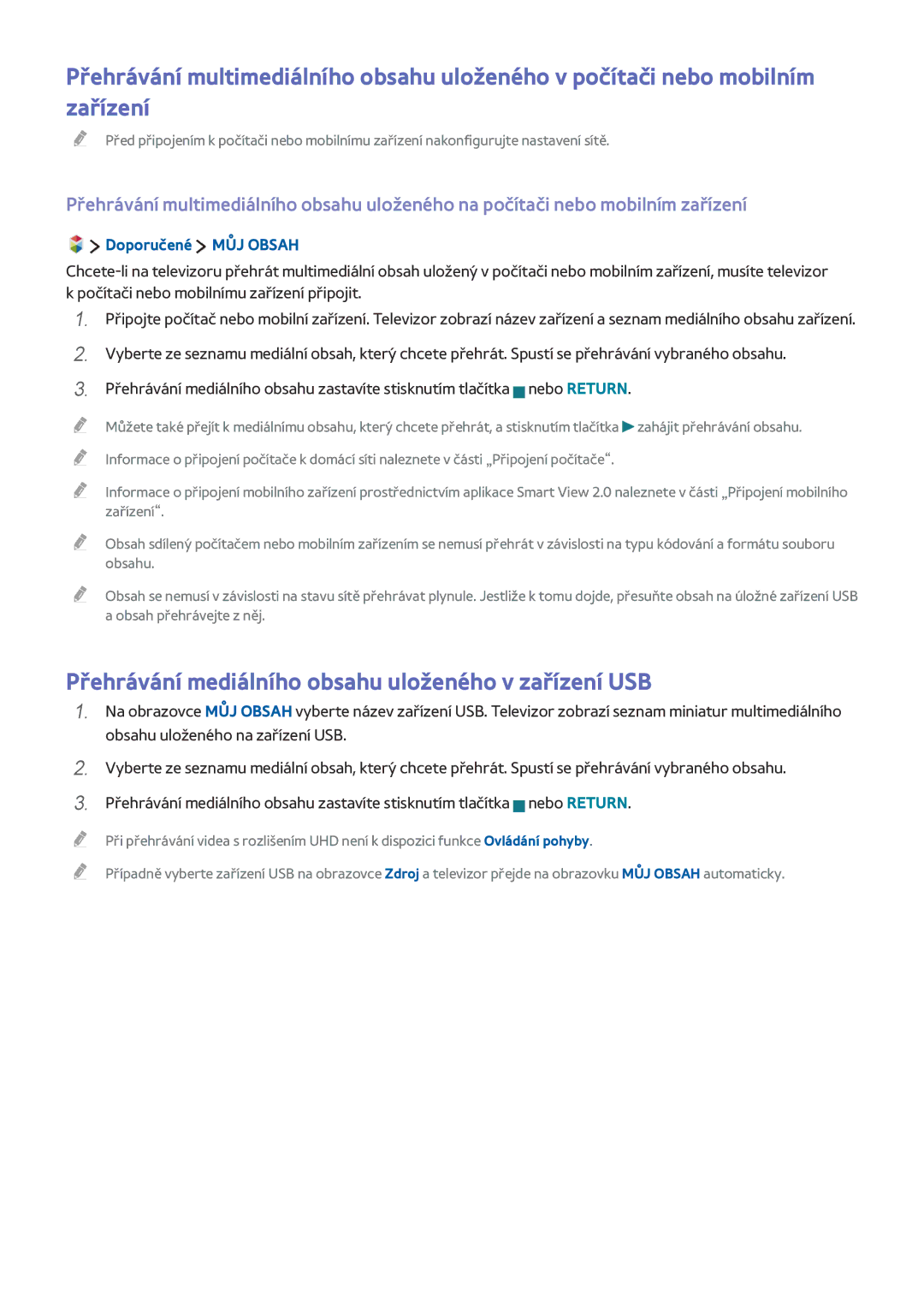 Samsung UE55JS9000LXXH, UE55JS9090QXZG manual Přehrávání mediálního obsahu uloženého v zařízení USB, Doporučené MŮJ Obsah 