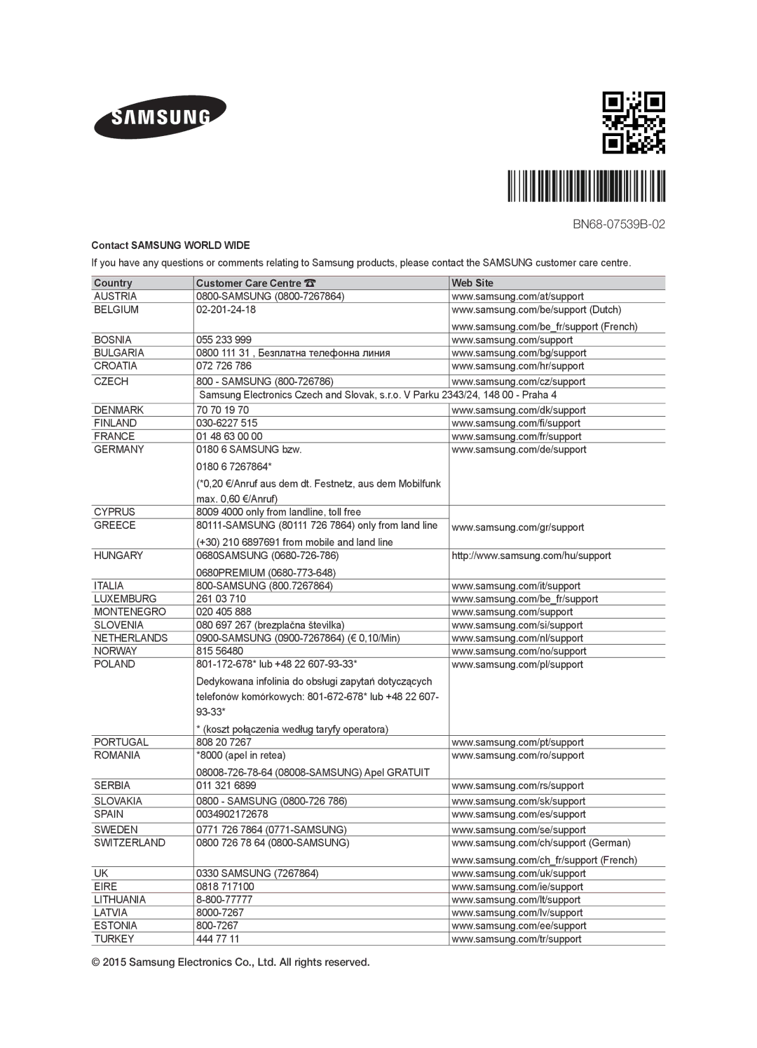 Samsung UE40JU6070UXZG, UE55JU6050UXZG, UE60JU6050UXZG, UE40JU6050UXZG, UE40JU6070UXTK, UE48JU6070UXTK manual BN68-07539B-02 