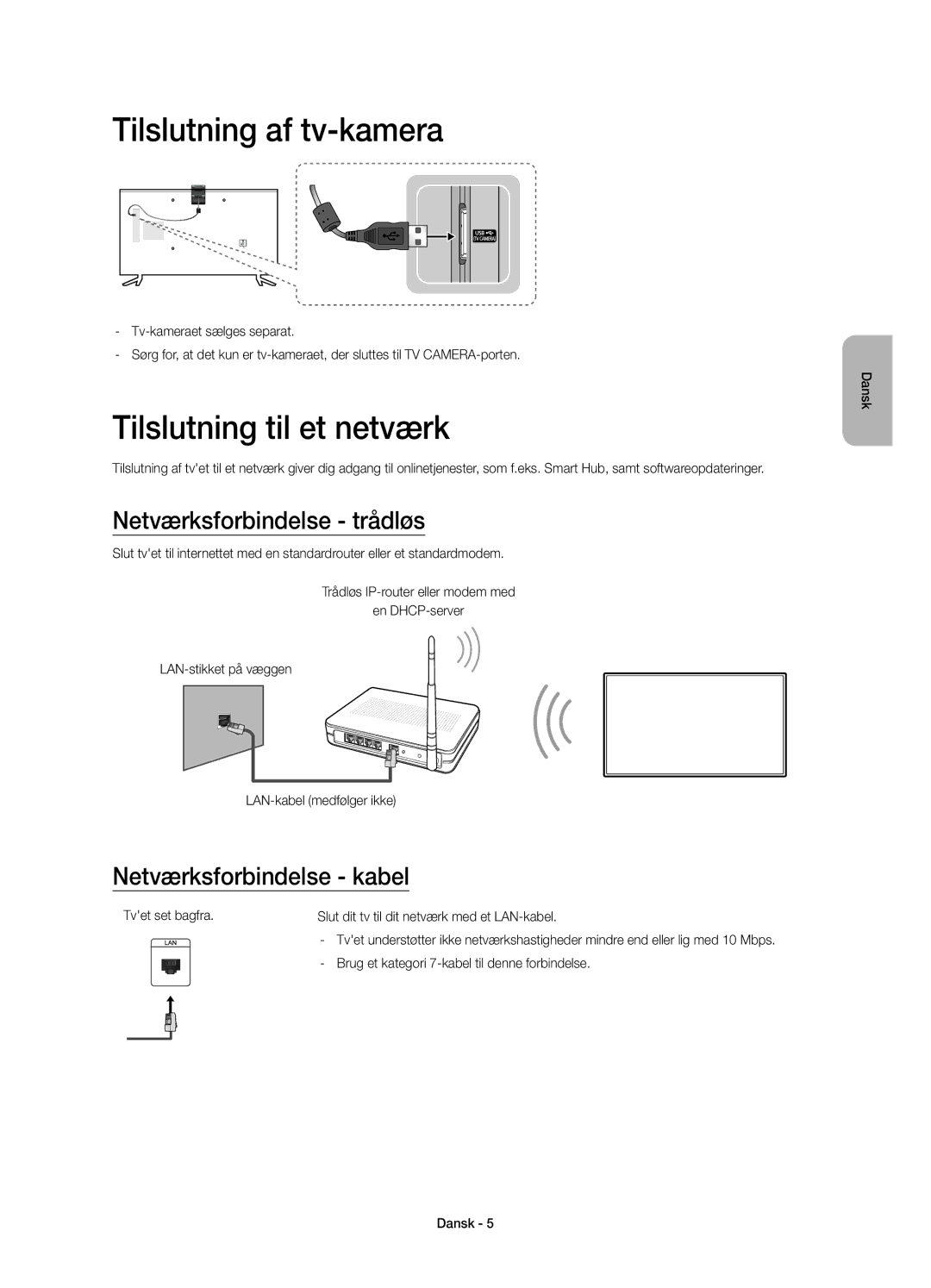 Samsung UE65JU6075UXXE, UE55JU6075UXXE Tilslutning af tv-kamera, Tilslutning til et netværk, Netværksforbindelse trådløs 