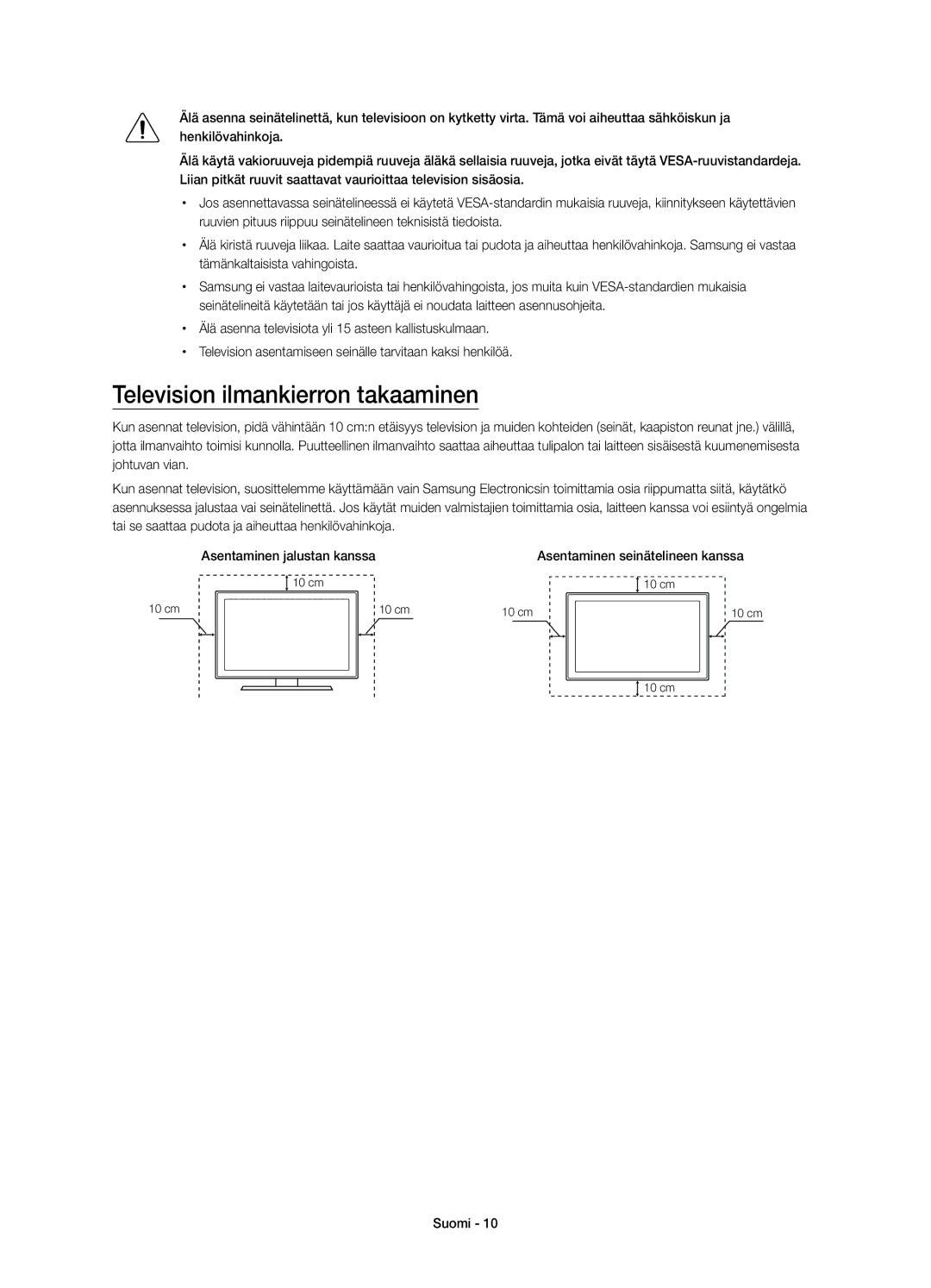 Samsung UE60JU6075UXXE, UE55JU6075UXXE, UE48JU6075UXXE, UE40JU6075UXXE, UE65JU6075UXXE Television ilmankierron takaaminen 