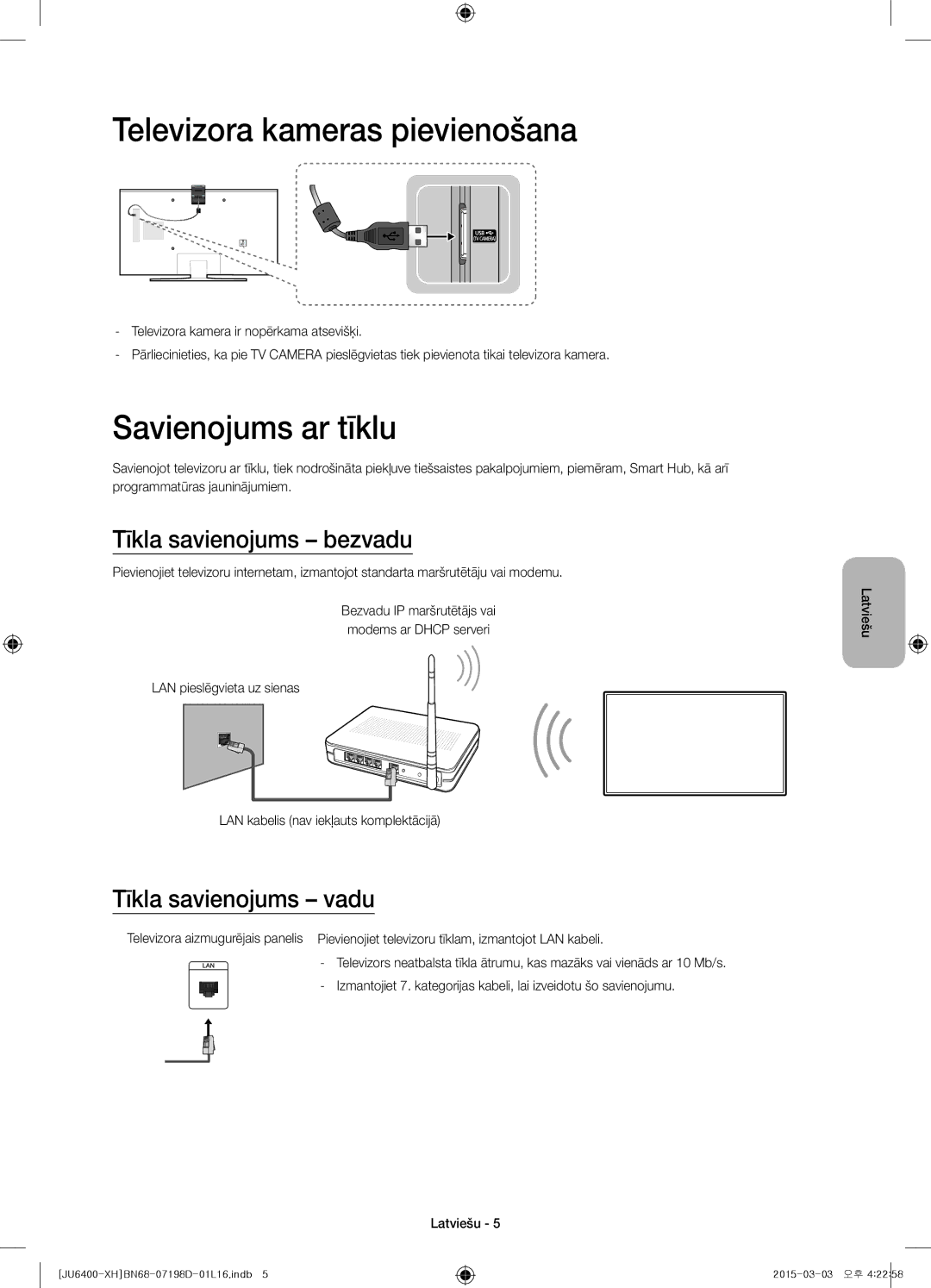 Samsung UE55JU6472UXXH, UE55JU6400WXXH Televizora kameras pievienošana, Savienojums ar tīklu, Tīkla savienojums bezvadu 