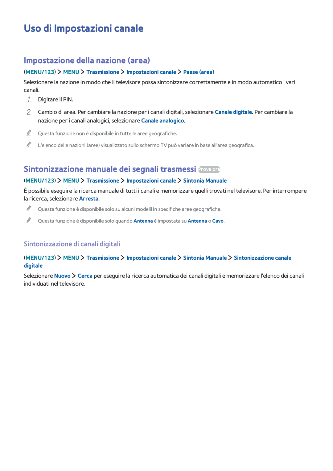 Samsung UE55JU6640SXXH Uso di Impostazioni canale, Impostazione della nazione area, Sintonizzazione di canali digitali 