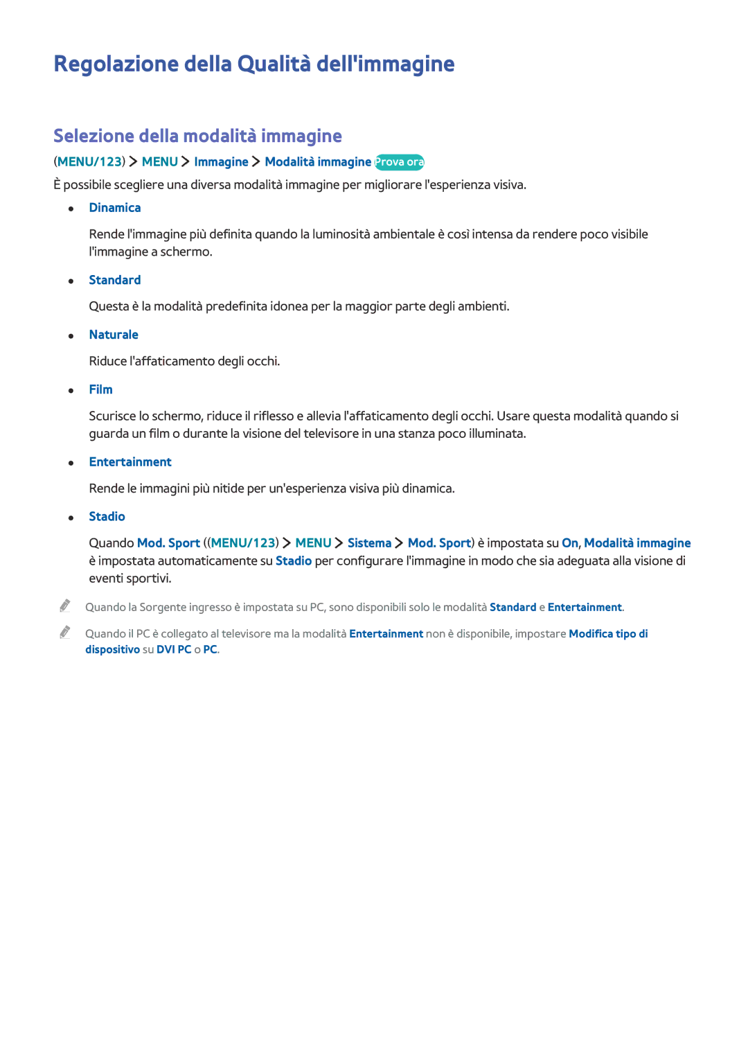 Samsung UE48JU6000WXXN, UE55JU6400WXXH manual Regolazione della Qualità dellimmagine, Selezione della modalità immagine 
