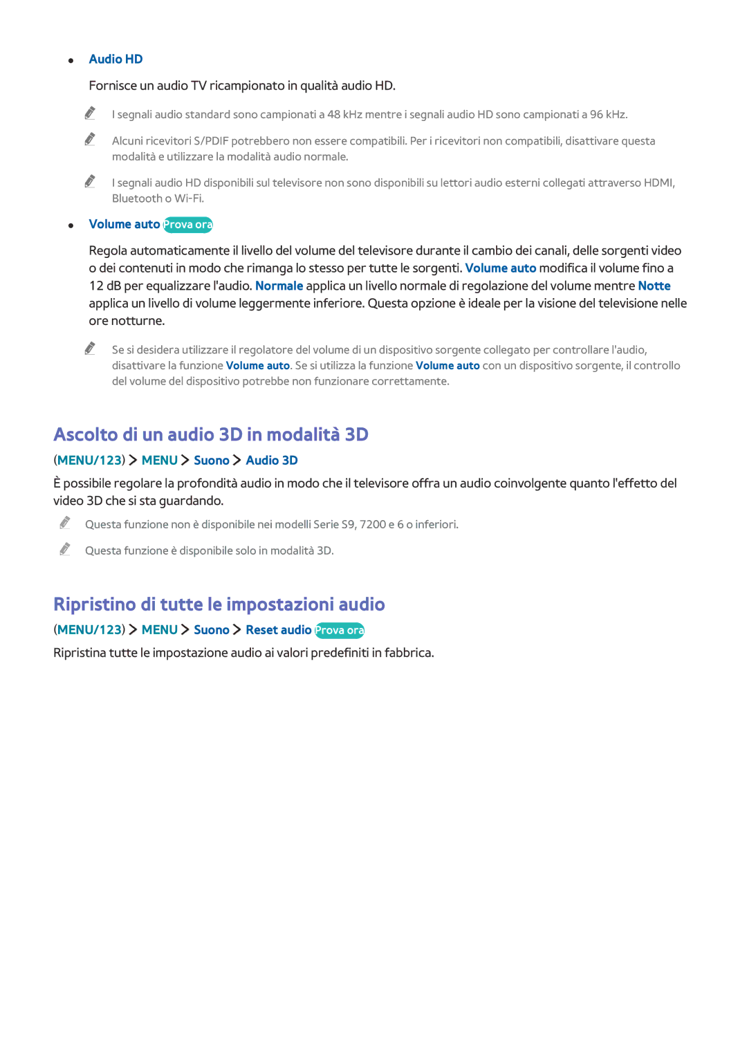 Samsung UE40JU6510UXZT, UE55JU6400WXXH Ascolto di un audio 3D in modalità 3D, Ripristino di tutte le impostazioni audio 