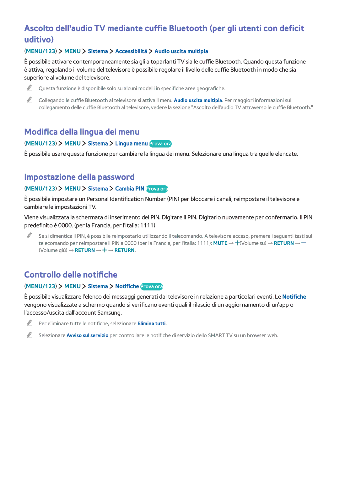 Samsung UE55JU6000KXZT manual Modifica della lingua dei menu, Impostazione della password, Controllo delle notifiche 