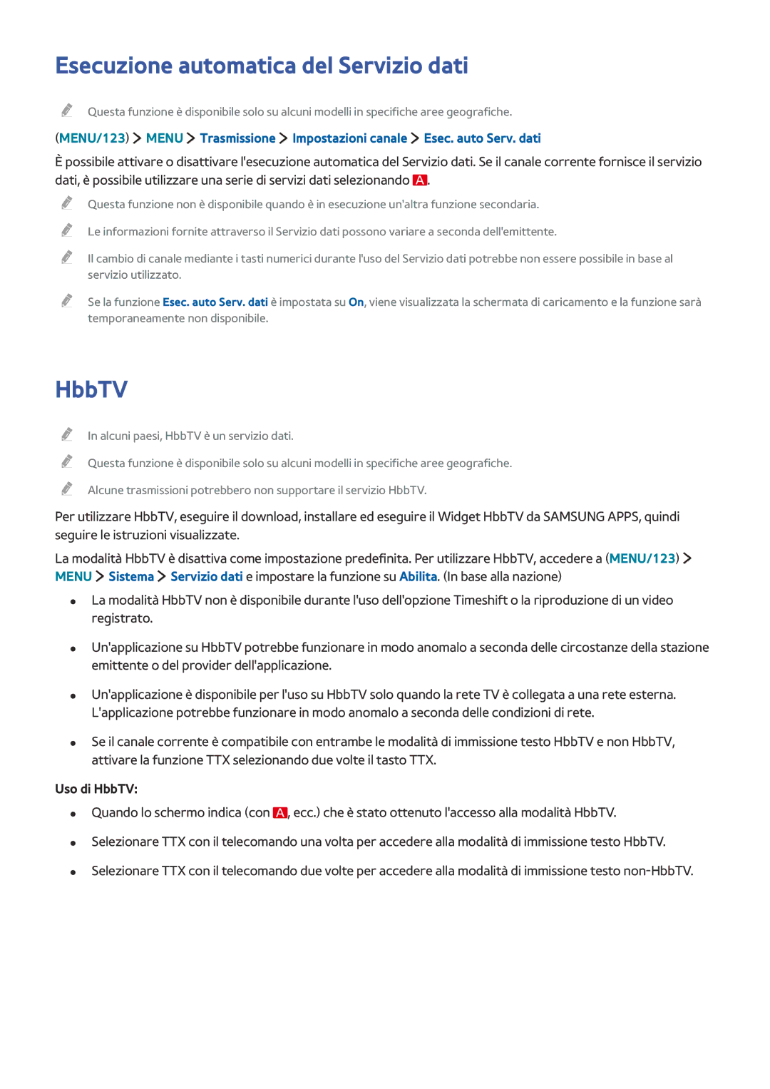 Samsung UE55JU6740UXZT, UE55JU6400WXXH, UE50JU6800WXXH, UE65JU7500LXXH manual Esecuzione automatica del Servizio dati, HbbTV 