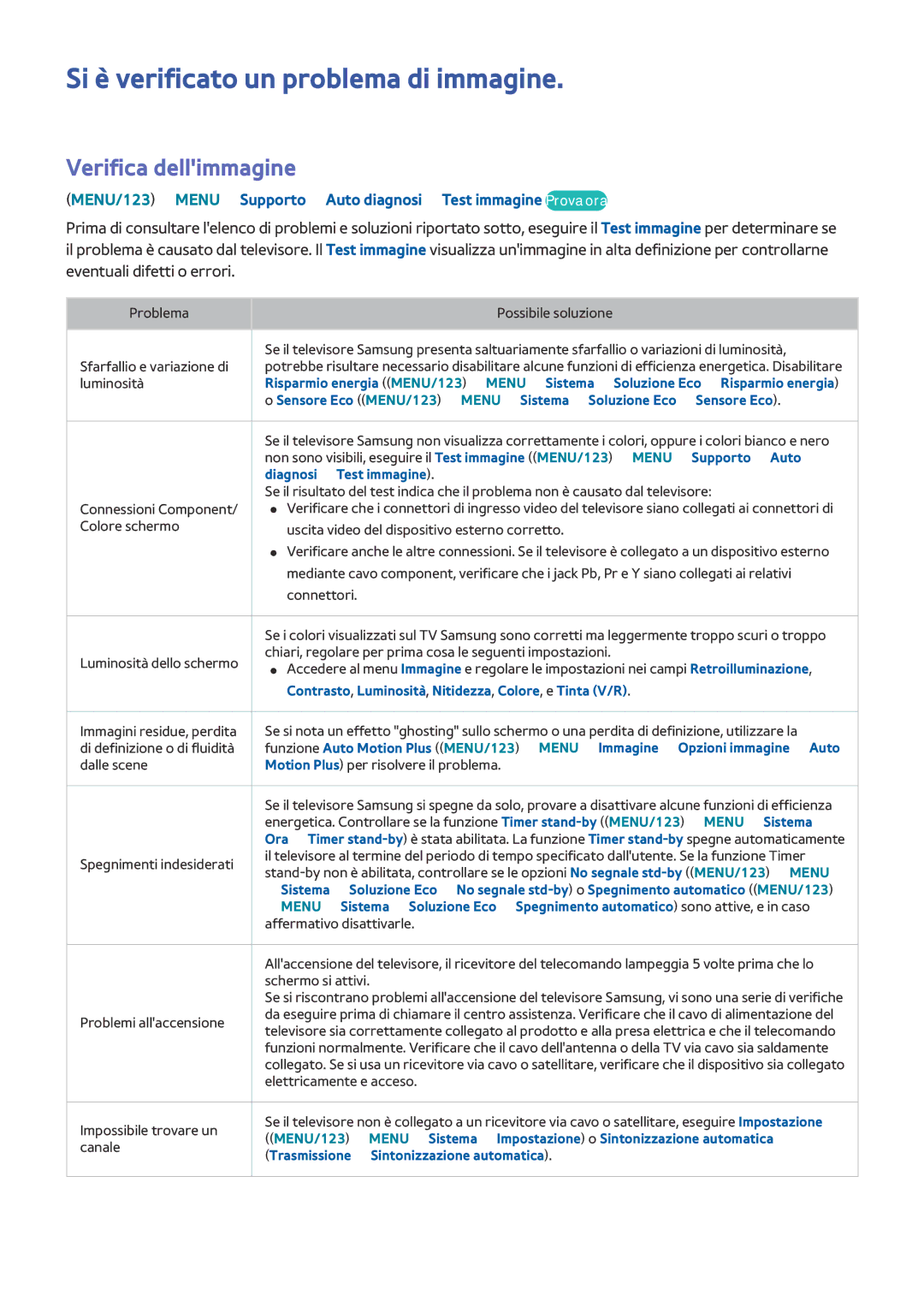 Samsung UE50JU6870UXXN, UE55JU6400WXXH, UE50JU6800WXXH manual Si è verificato un problema di immagine, Verifica dellimmagine 