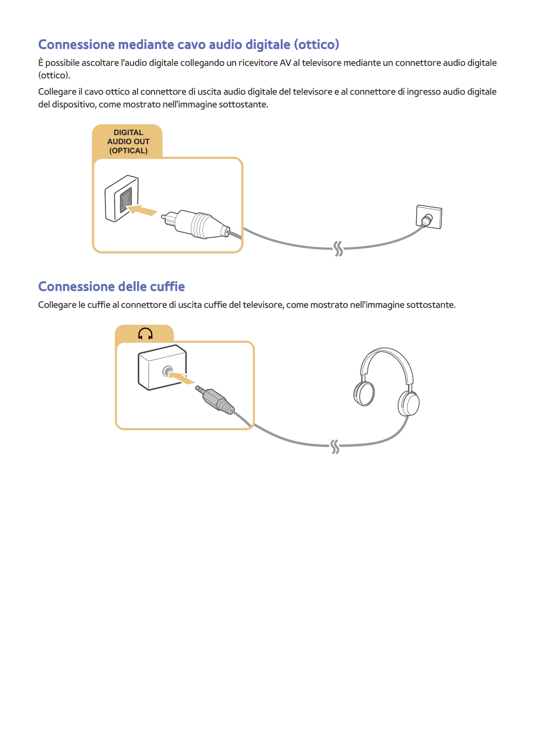 Samsung UE55JS8500LXXH, UE55JU6400WXXH manual Connessione mediante cavo audio digitale ottico, Connessione delle cuffie 