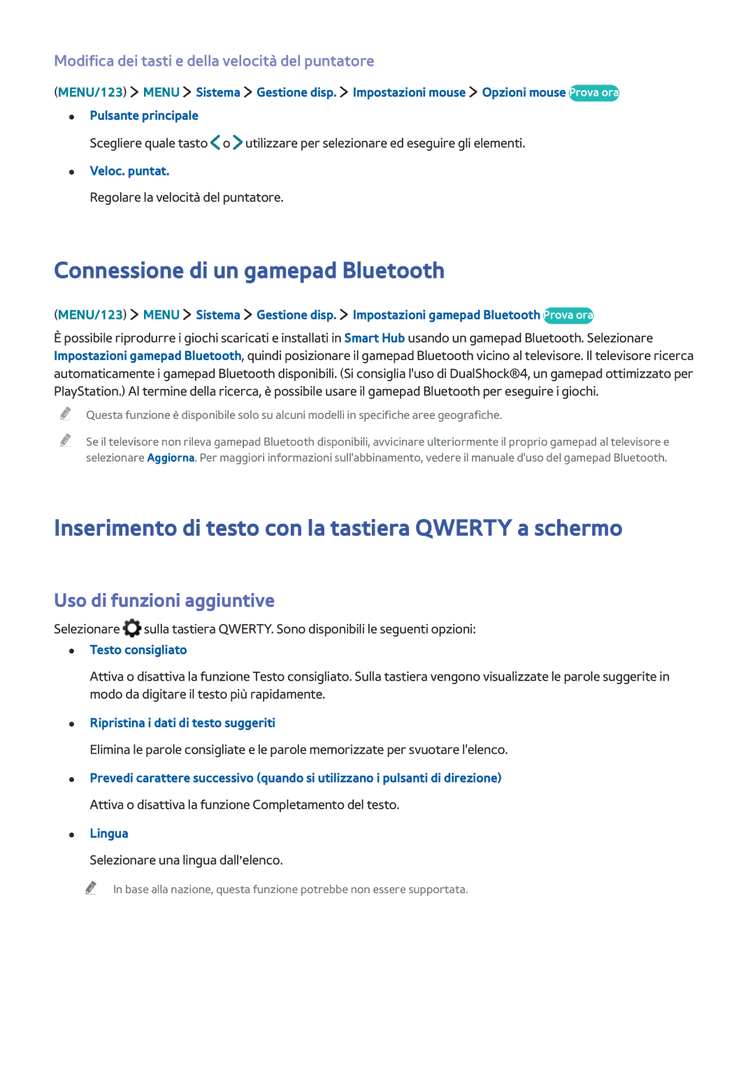 Samsung UE40JU6400KXZT manual Connessione di un gamepad Bluetooth, Inserimento di testo con la tastiera Qwerty a schermo 