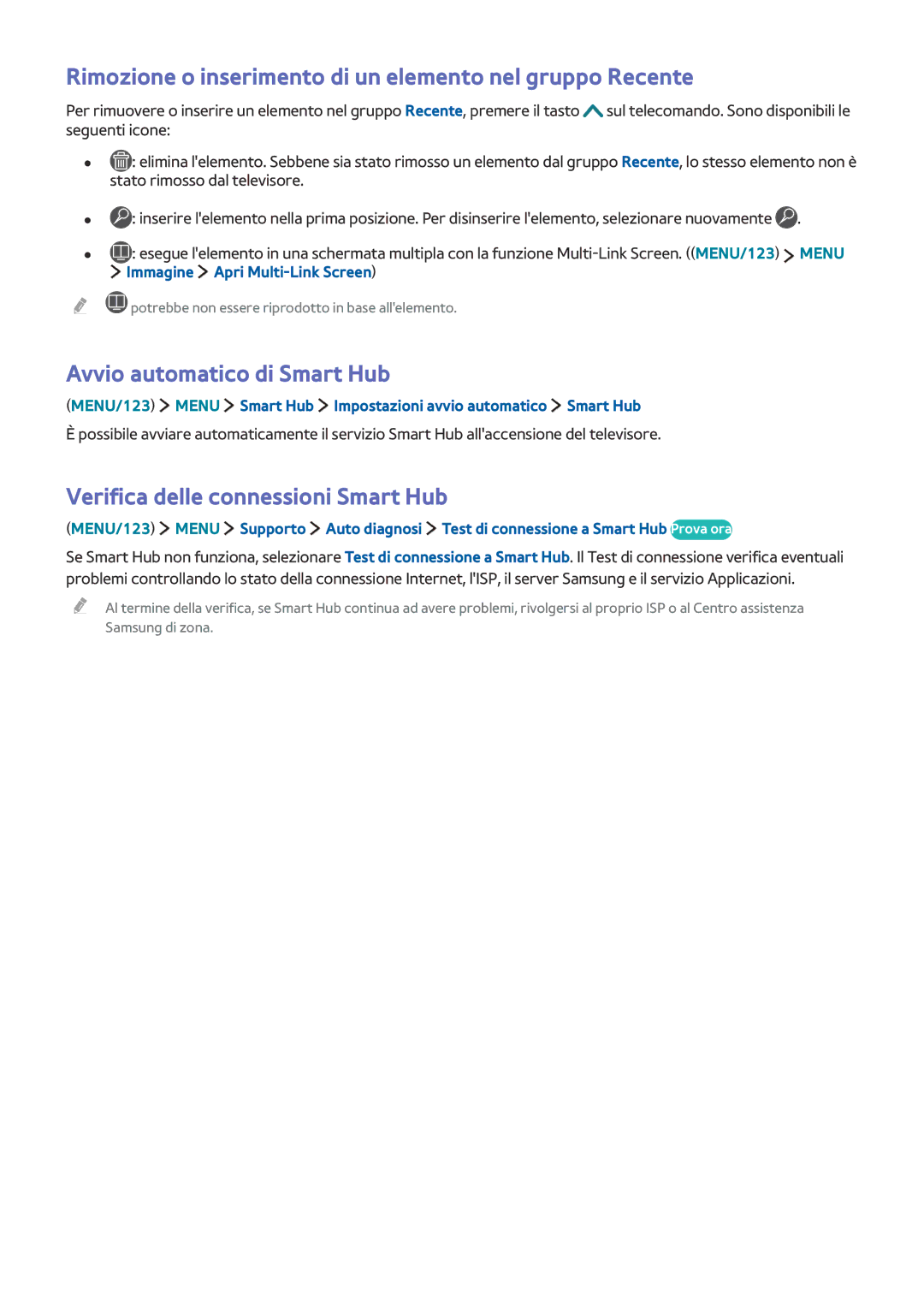 Samsung UE48JU7500TXZT manual Rimozione o inserimento di un elemento nel gruppo Recente, Avvio automatico di Smart Hub 