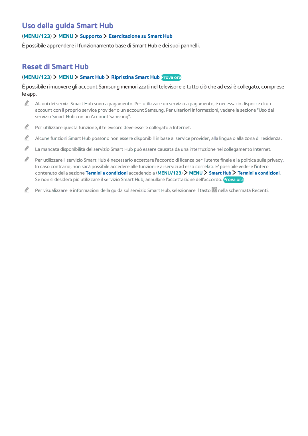 Samsung UE55JS8000TXZT Uso della guida Smart Hub, Reset di Smart Hub, MENU/123 Menu Supporto Esercitazione su Smart Hub 