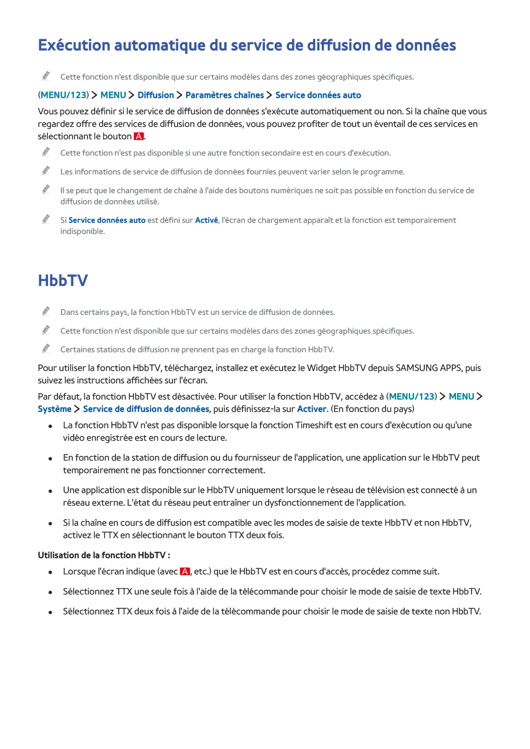 Samsung UE65JS8500TXZF Exécution automatique du service de diffusion de données, Utilisation de la fonction HbbTV 