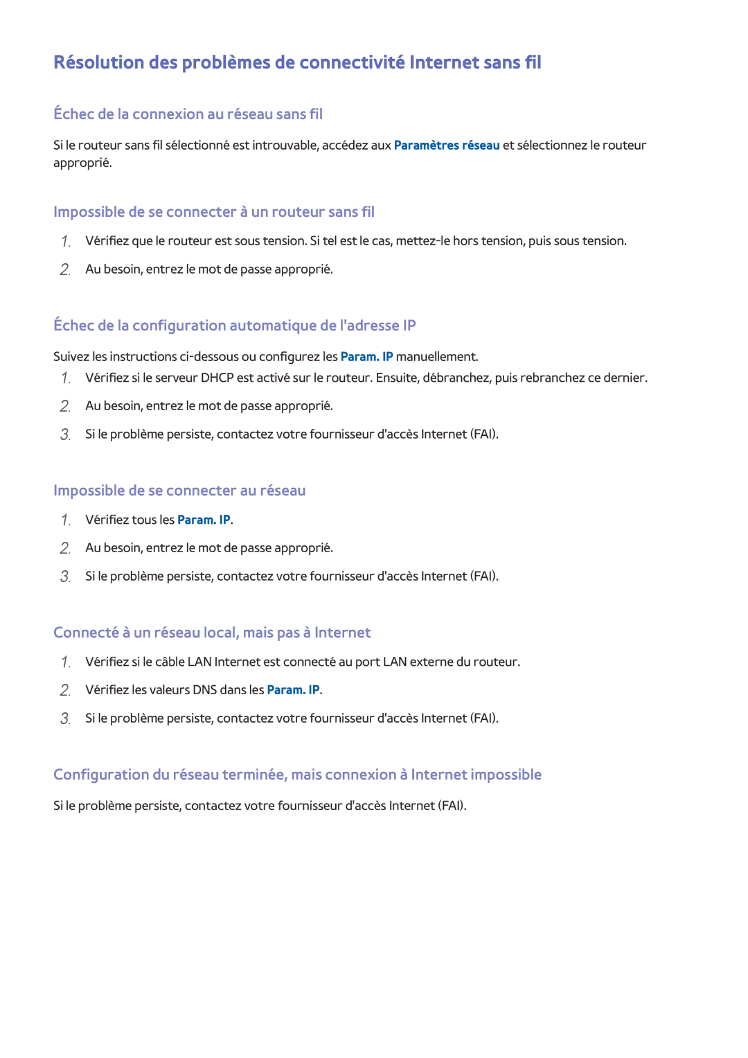 Samsung UE48JU6570UXZF, UE55JU6570UXZF, UE48JU6510UXZF manual Résolution des problèmes de connectivité Internet sans fil 
