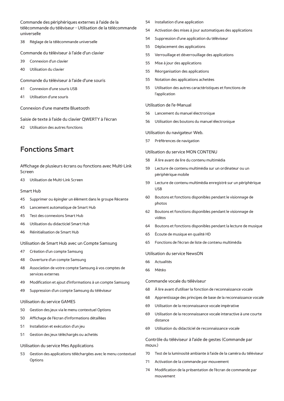 Samsung UE65JU6570UXZF, UE55JU6570UXZF, UE48JU6510UXZF, UE40JU6000KXZF, UE40S9AUXZF, UE48JU6000KXZF manual Fonctions Smart 
