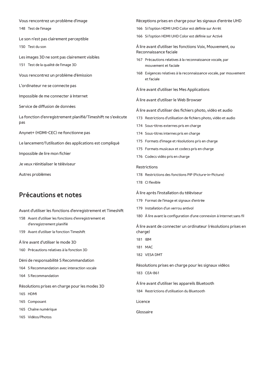 Samsung UE60JU6400KXZF, UE55JU6570UXZF, UE48JU6510UXZF, UE40JU6000KXZF, UE65JU6570UXZF, UE40S9AUXZF manual Précautions et notes 