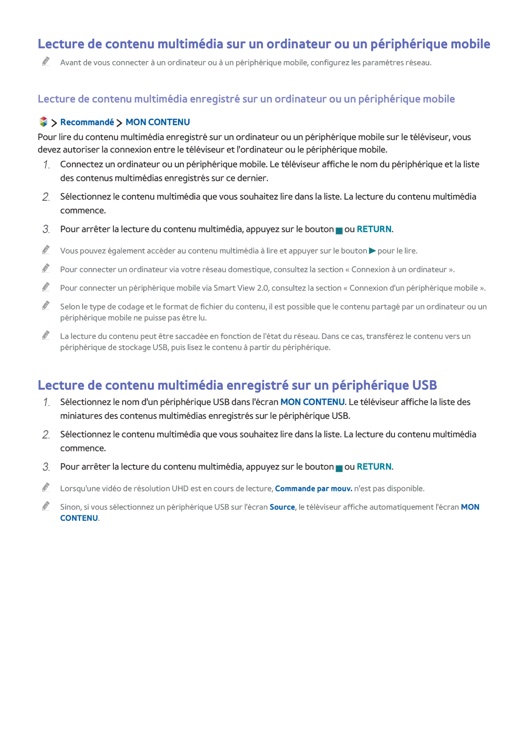 Samsung UE40JU6570UXZF, UE55JU6570UXZF, UE48JU6510UXZF, UE40JU6000KXZF, UE65JU6570UXZF, UE40S9AUXZF Recommandé MON Contenu 