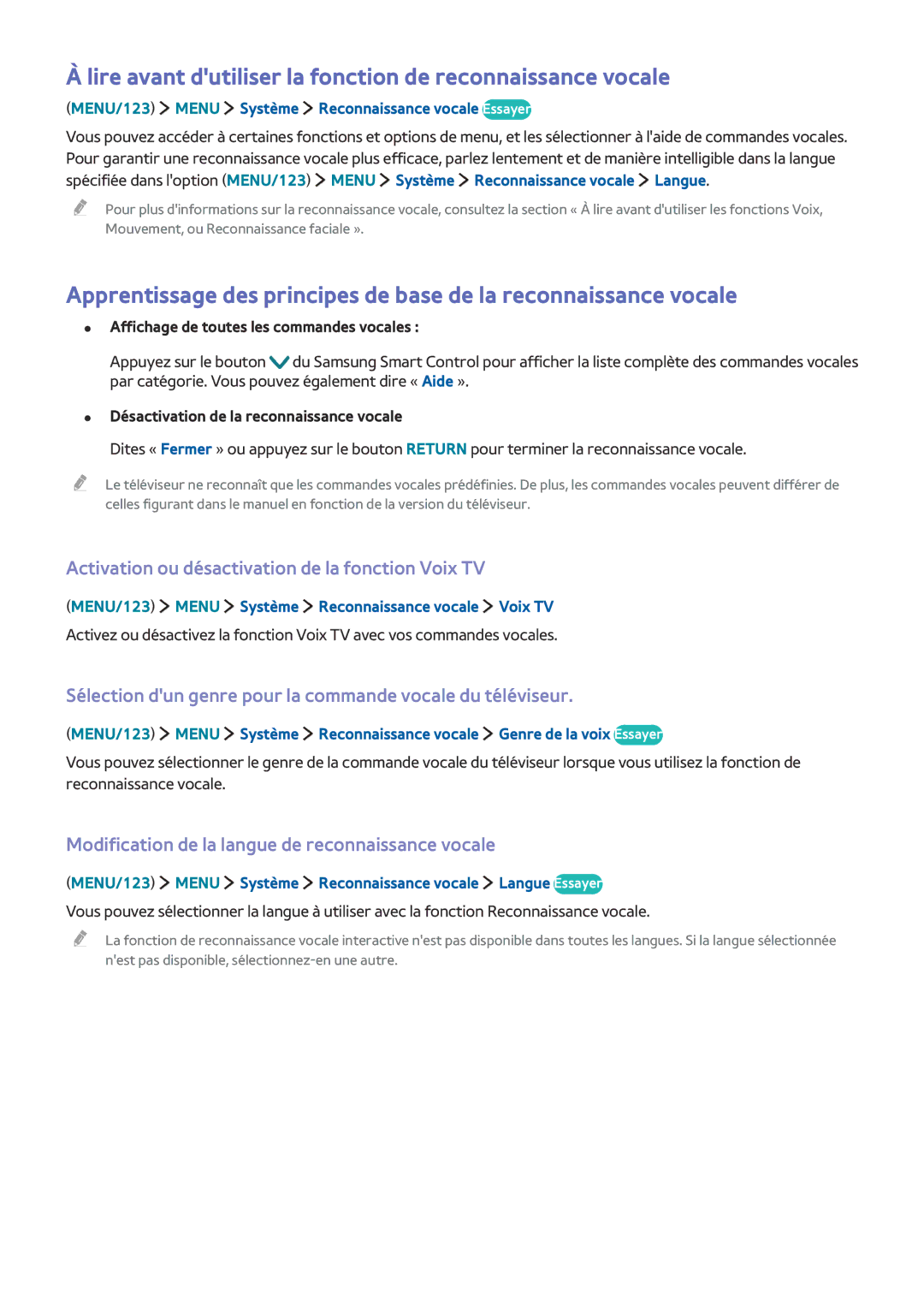 Samsung UE65JU7000TXZF, UE55JU6570UXZF, UE48JU6510UXZF manual Lire avant dutiliser la fonction de reconnaissance vocale 