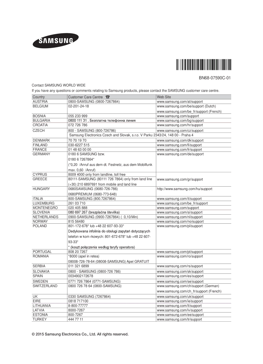 Samsung UE55JU6800KXZF, UE50JU6800KXZF manual BN68-07590C-01 