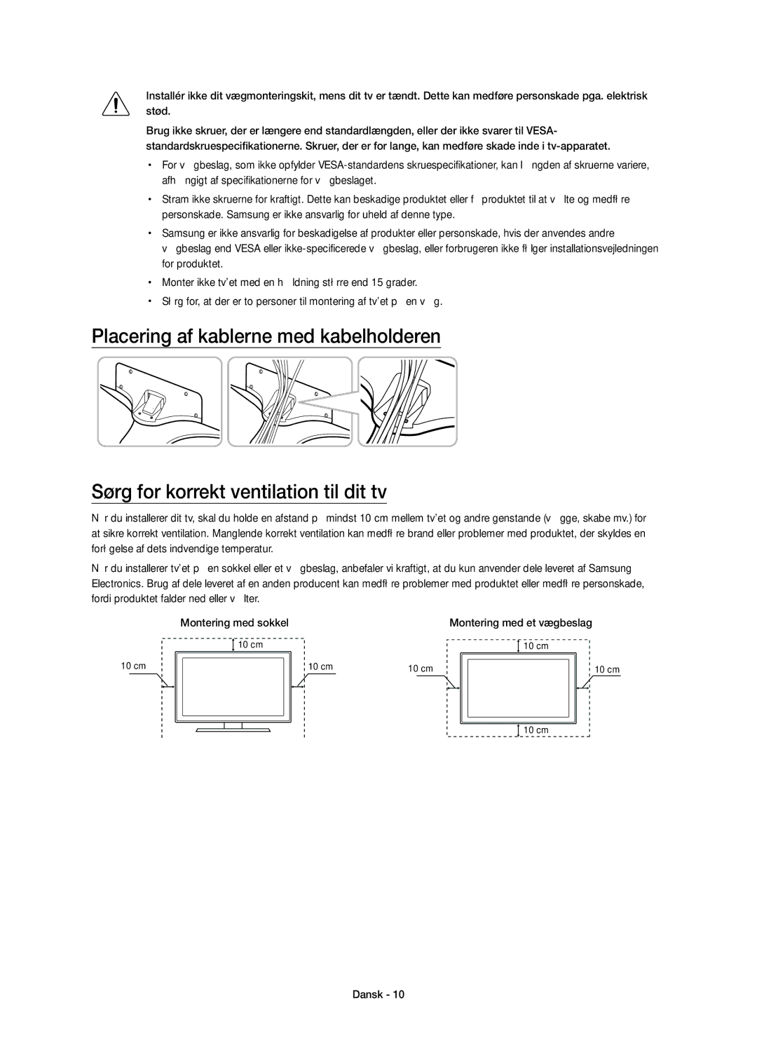 Samsung UE55JU6875UXXE manual Montering med et vægbeslag 