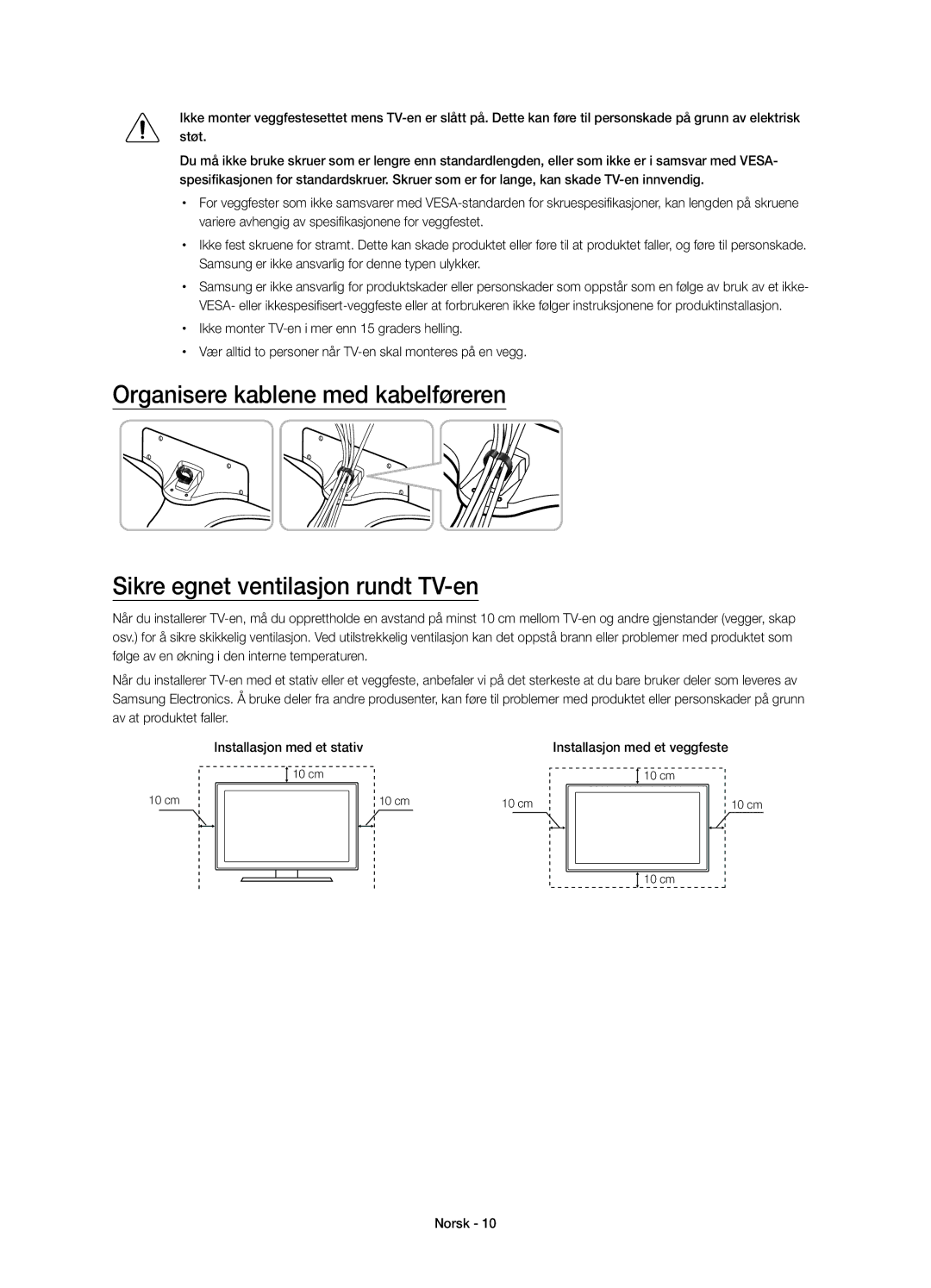 Samsung UE55JU6875UXXE manual Installasjon med et veggfeste 