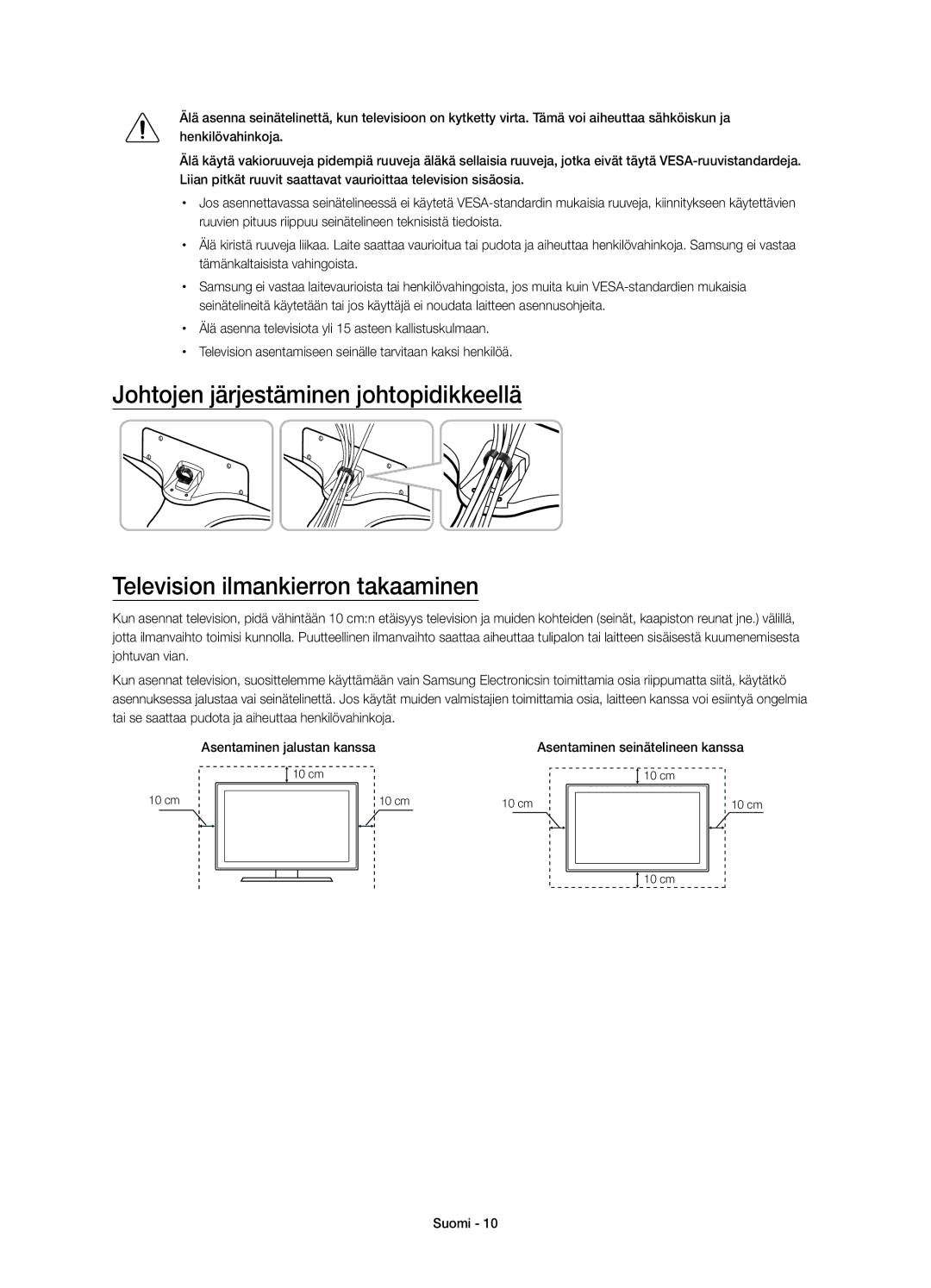 Samsung UE55JU6875UXXE manual Asentaminen seinätelineen kanssa 