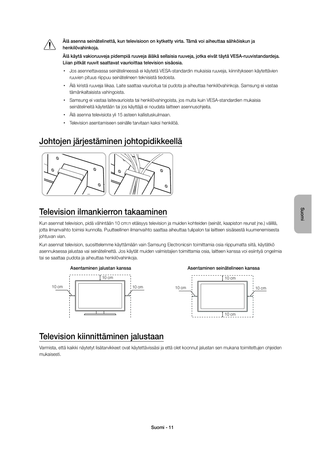 Samsung UE40JU7005TXXE, UE55JU7005TXXE, UE75JU7005TXXE, UE48JU7005TXXE, UE65JU7005TXXE Television kiinnittäminen jalustaan 