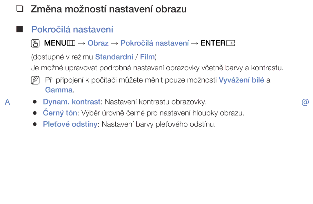 Samsung UE49K5102AKXBT, UE55K5102AKXBT, UE32K4102AKXBT, UE40K5102AKXBT Změna možností nastavení obrazu, Pokročilá nastavení 