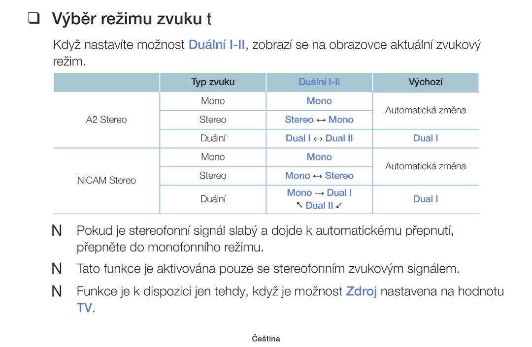 Samsung UE32K5103AKXBT, UE55K5102AKXBT, UE32K4102AKXBT, UE40K5102AKXBT, UE32K5102AKXBT manual Výběr režimu zvuku t, Nn Nn 