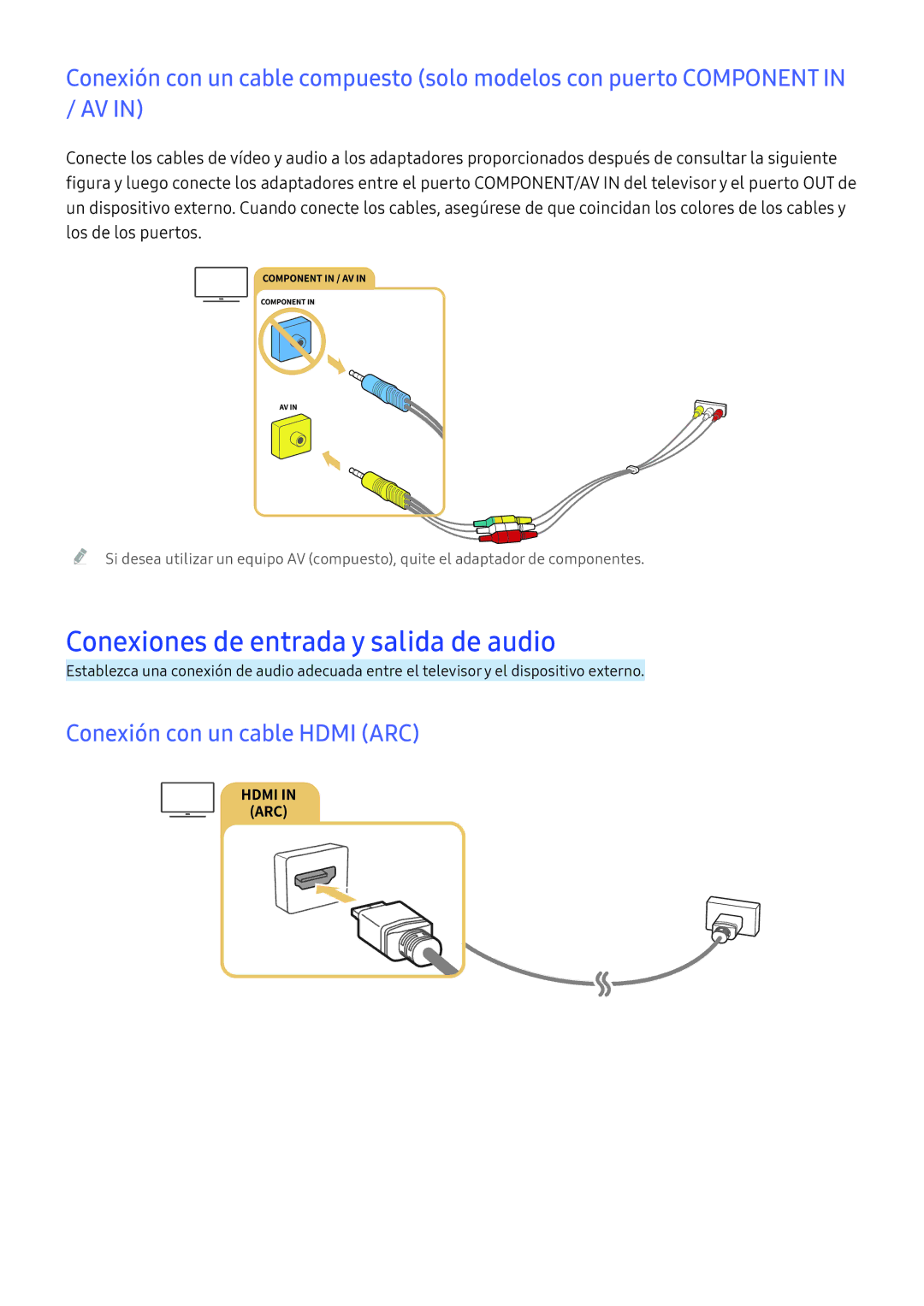 Samsung UE40K5510AKXXC, UE55K5570SUXZG manual Conexiones de entrada y salida de audio, Conexión con un cable Hdmi ARC 