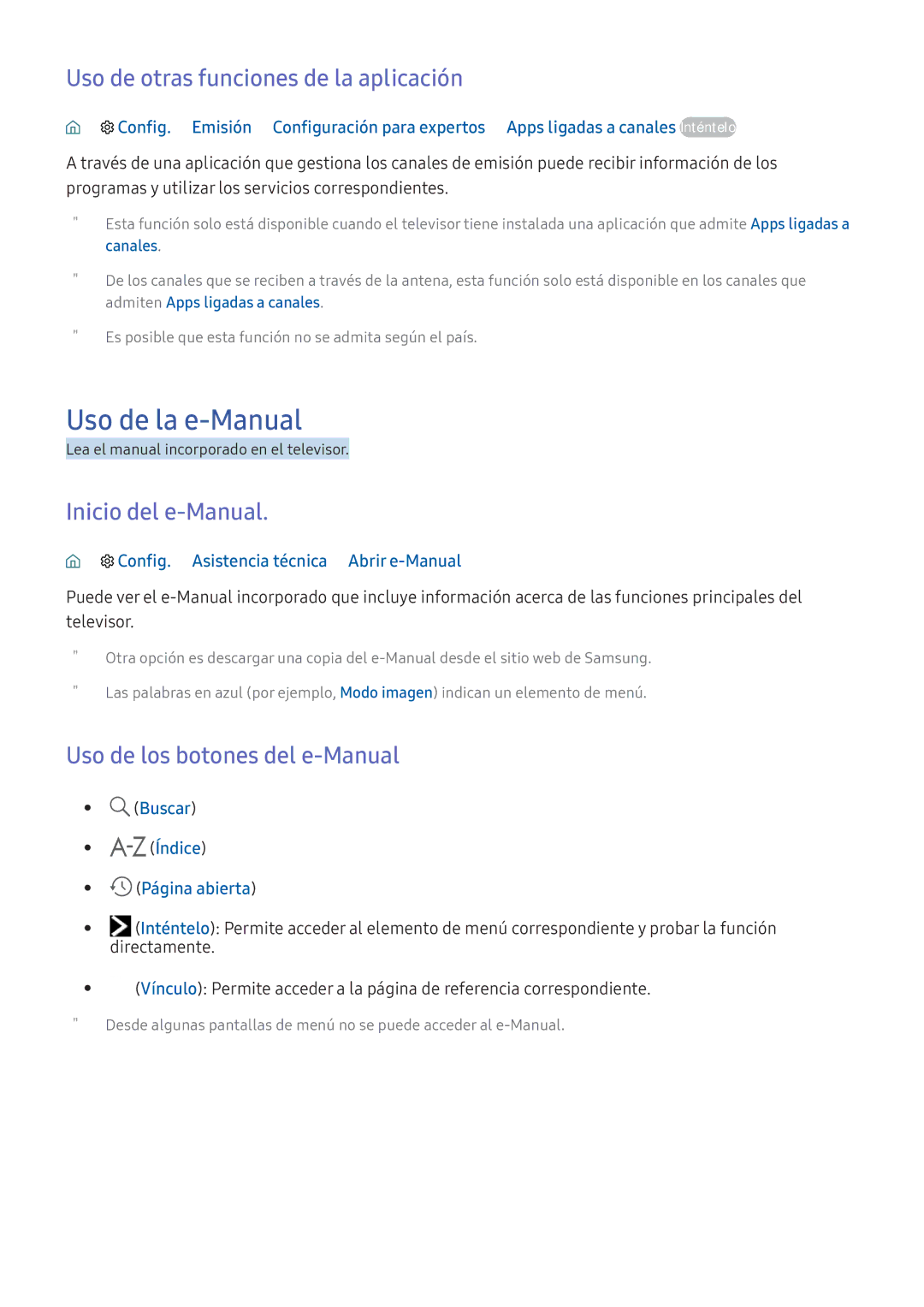 Samsung UE49K5510AKXXC, UE55K5570SUXZG Uso de la e-Manual, Uso de otras funciones de la aplicación, Inicio del e-Manual 