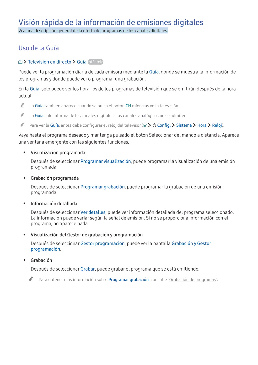 Samsung UE32K5570SUXXC, UE55K5570SUXZG manual Visión rápida de la información de emisiones digitales, Uso de la Guía 