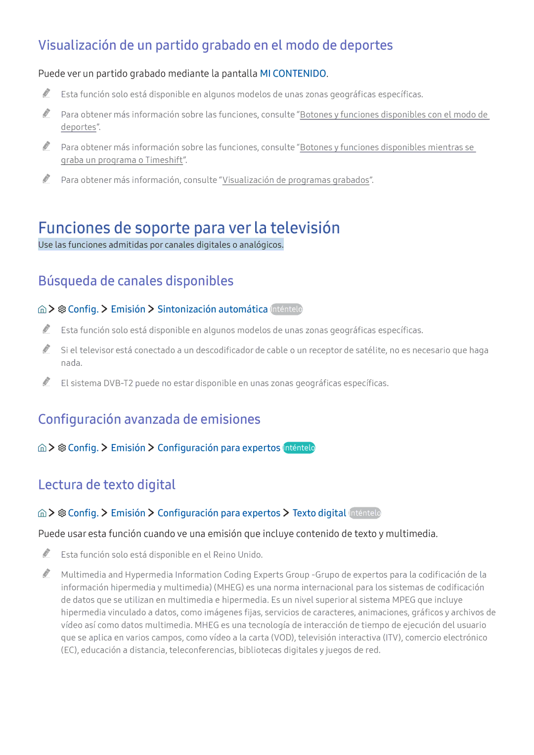 Samsung UE49K5502AKXXH, UE55K5570SUXZG manual Funciones de soporte para ver la televisión, Búsqueda de canales disponibles 