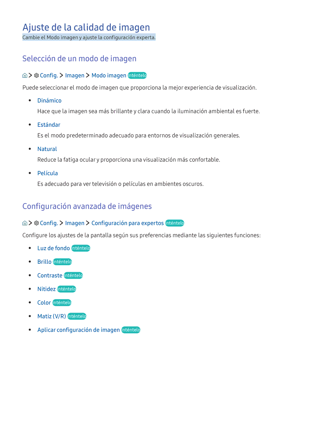 Samsung UE55K6300AKXXC Ajuste de la calidad de imagen, Selección de un modo de imagen, Configuración avanzada de imágenes 