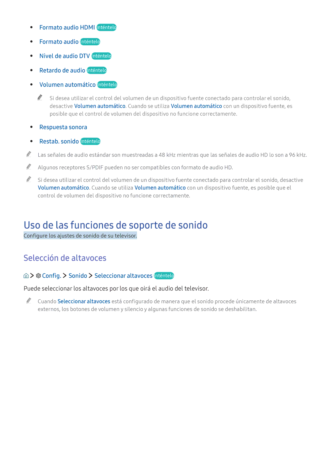 Samsung UE40K5510AKXXC, UE55K5570SUXZG, UE40K6300AKXXC Uso de las funciones de soporte de sonido, Selección de altavoces 