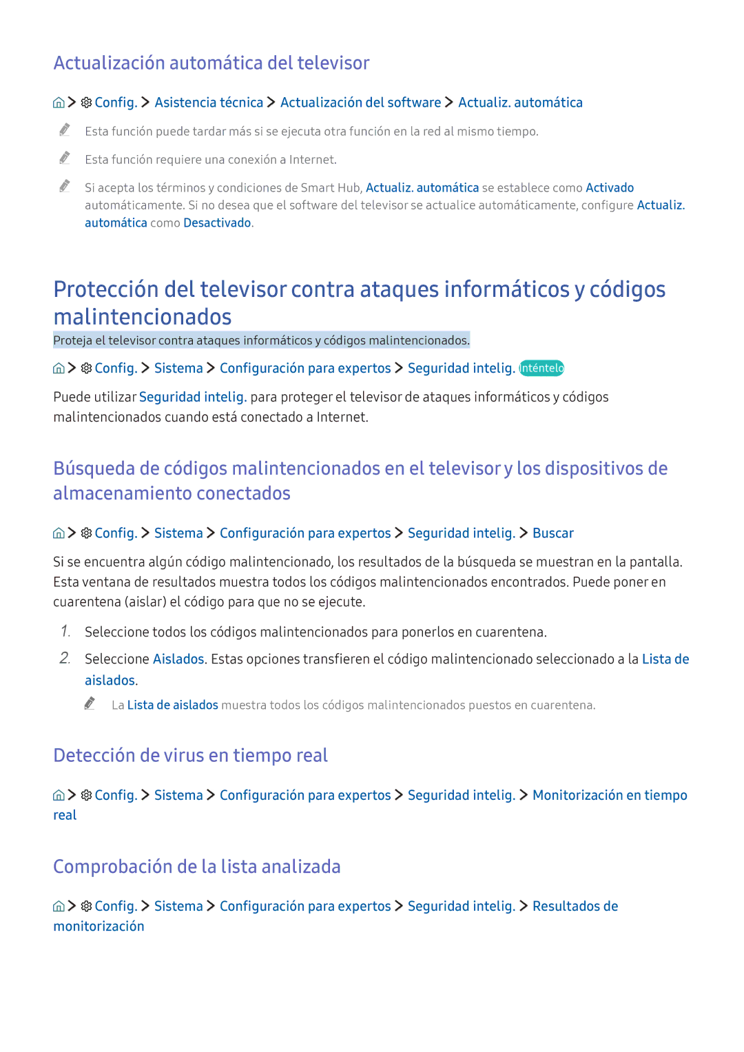 Samsung UE55K6370SSXXH, UE55K5570SUXZG manual Actualización automática del televisor, Detección de virus en tiempo real 