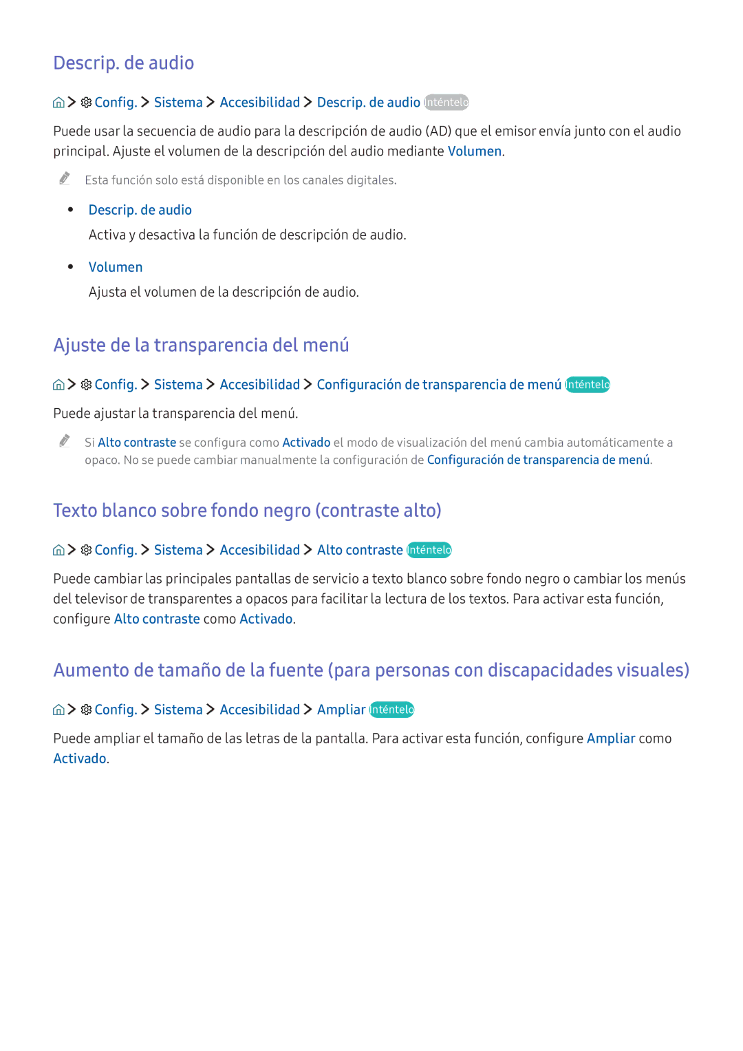 Samsung UE49K6300AKXXC, UE55K5570SUXZG, UE40K6300AKXXC manual Descrip. de audio, Ajuste de la transparencia del menú 