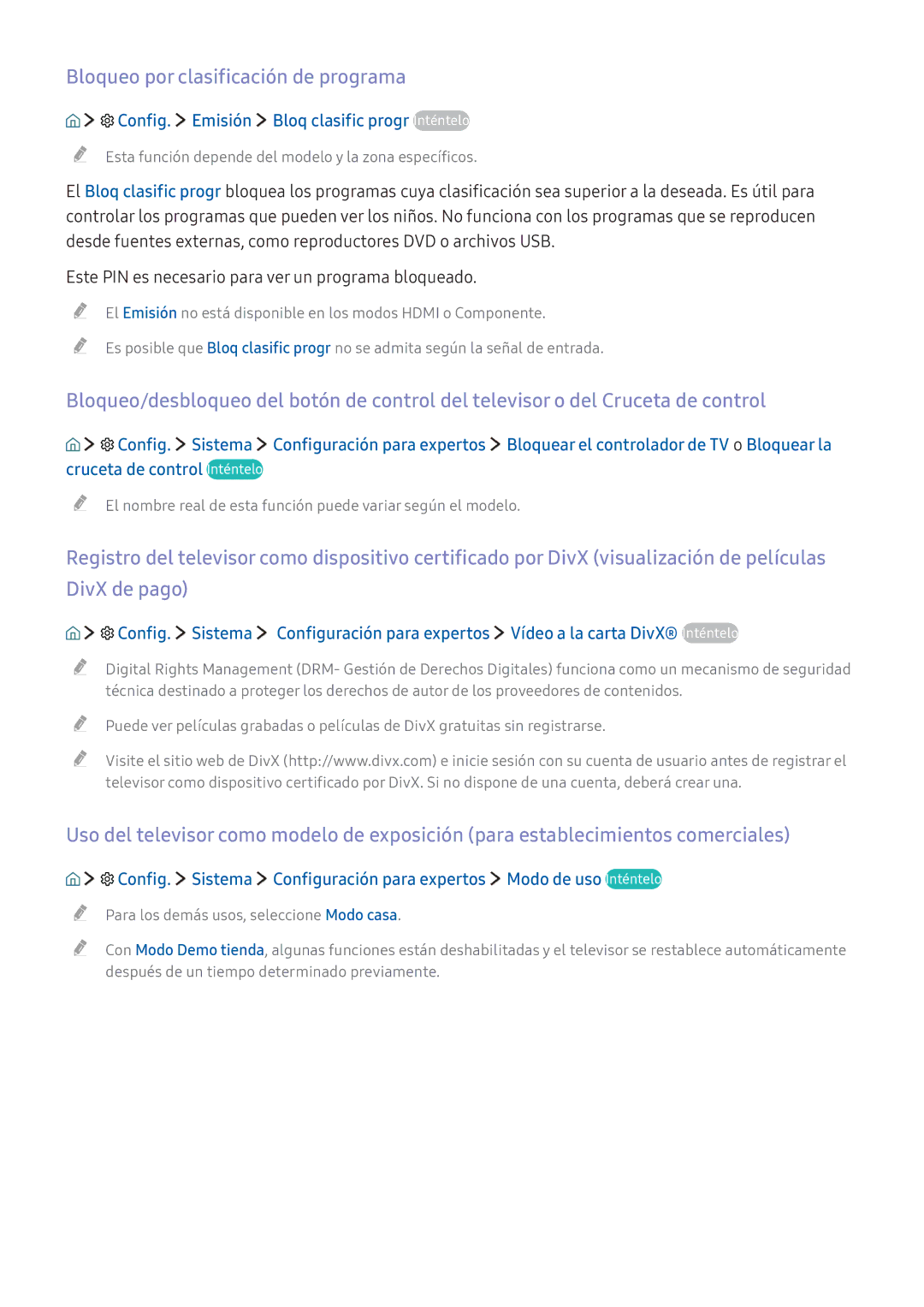 Samsung UE49K6370SUXXC manual Bloqueo por clasificación de programa, Config. Emisión Bloq clasific progr Inténtelo 