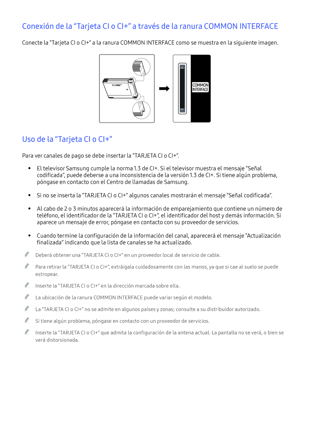 Samsung UE55K6300AKXXC manual Uso de la Tarjeta CI o CI+, Póngase en contacto con el Centro de llamadas de Samsung 